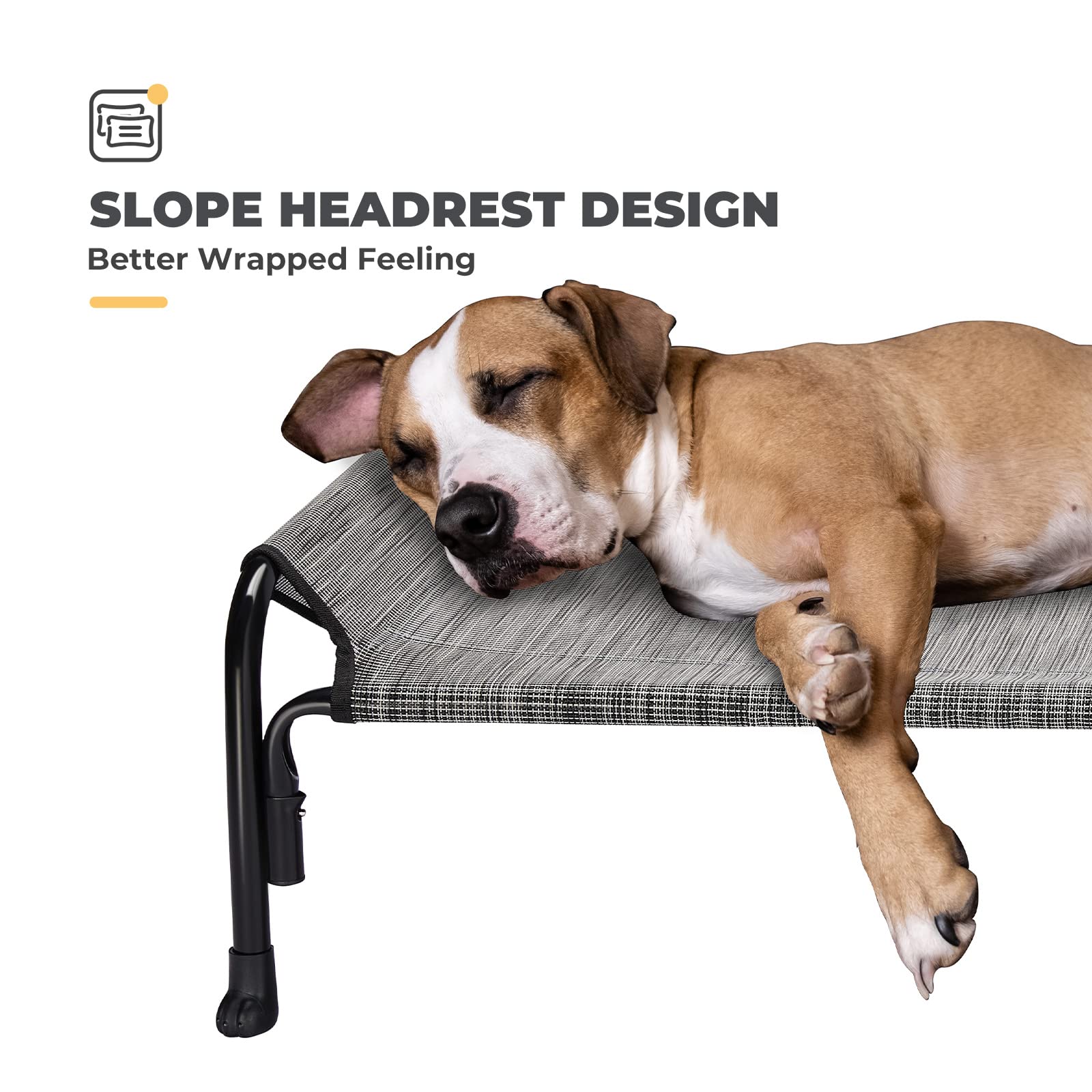 Veehoo Elevated Cooling Dog Bed for Large Dogs - Breathable Washable Raised Pet Cot with Slope Headrest, Indoor & Outdoor Use, X-Large Size in Black Silver (Model CWC2204) | Perfect for Camping, Backyard Lounging & Home Comfort