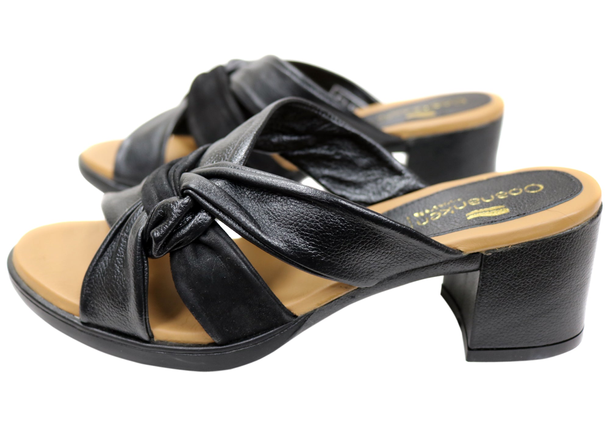 Opananken Women's Comfortable Leather Mid Heel Slide Sandals - Stylish & Supportive for Work, Travel & Casual Wear