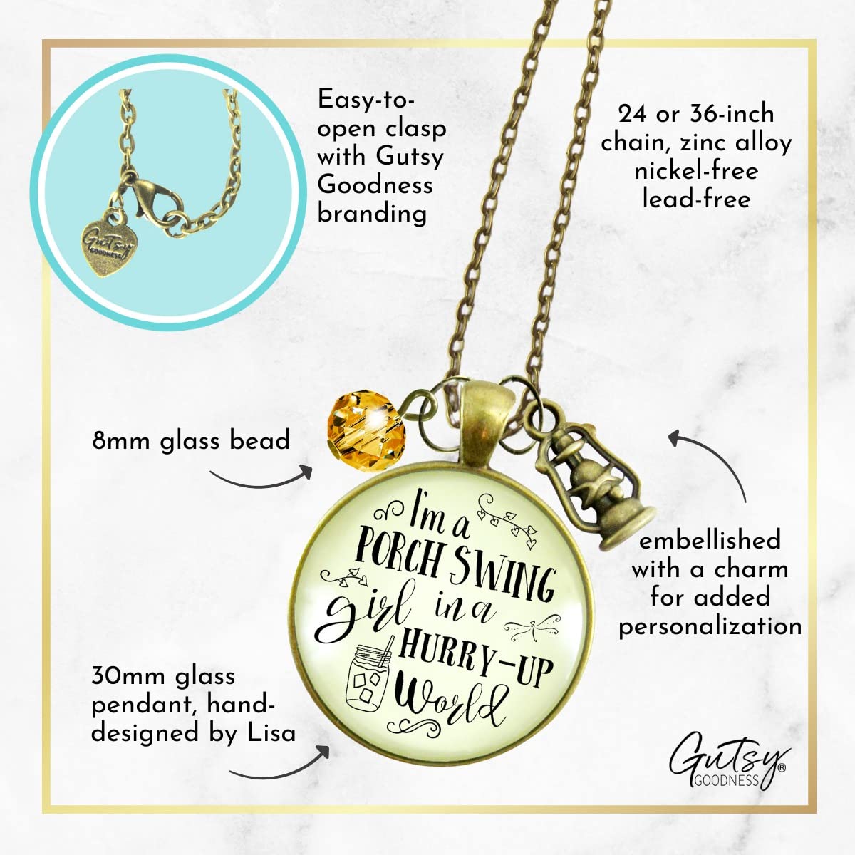 Porch Swing Country Necklace - Southern Style Jewelry with 36
