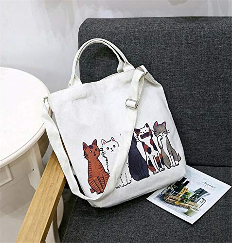 EatingBiting 12.6'' Women's Cartoon Lucky Cat Canvas Tote Bag - Stylish Shopping Handbag, Beach Purse & Shoulder Bag for Daily Use, Work, Travel & Casual Outings