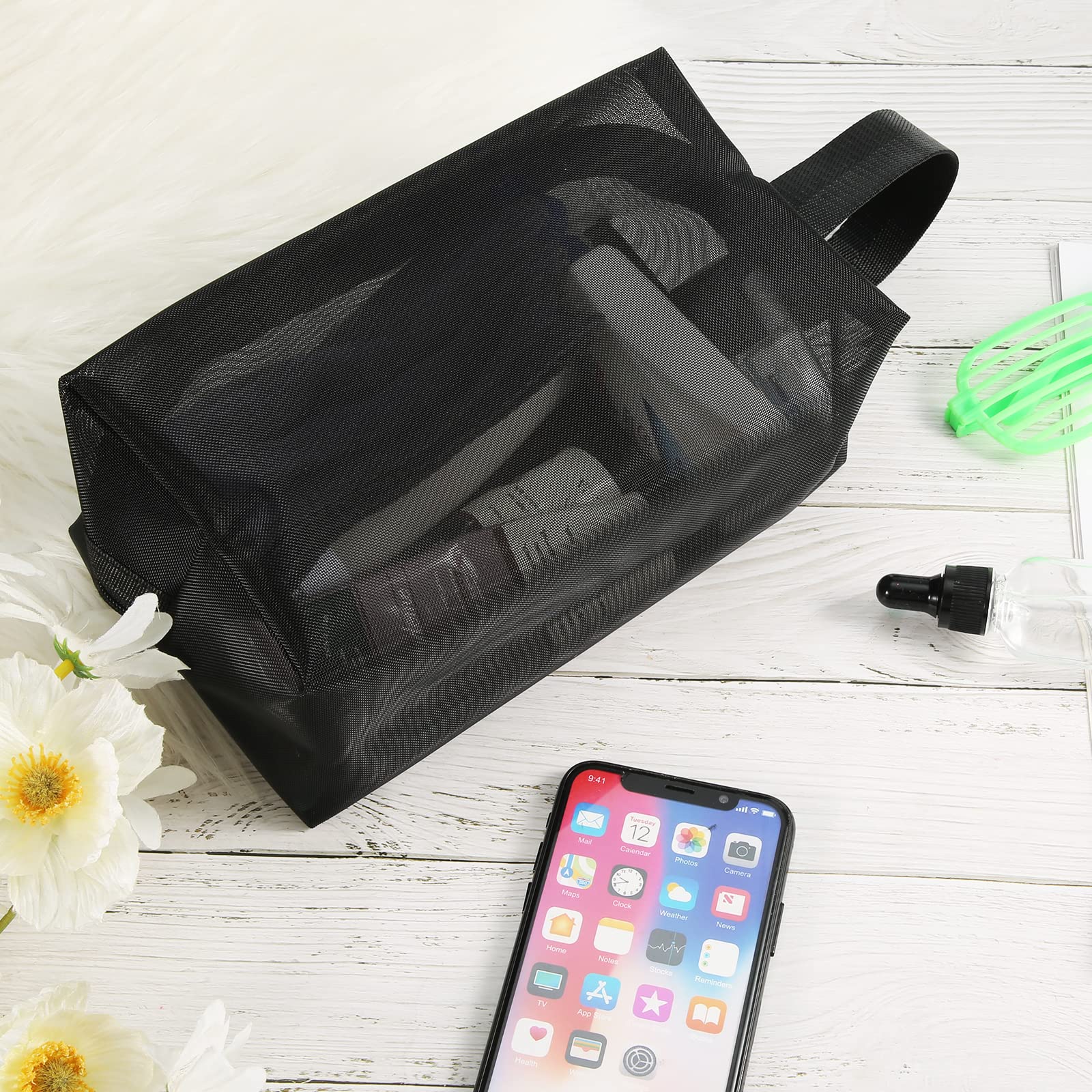 LUTER Black Mesh Shower Caddy - Portable Zippered Toiletry Bag for Travel & Bathroom Organization