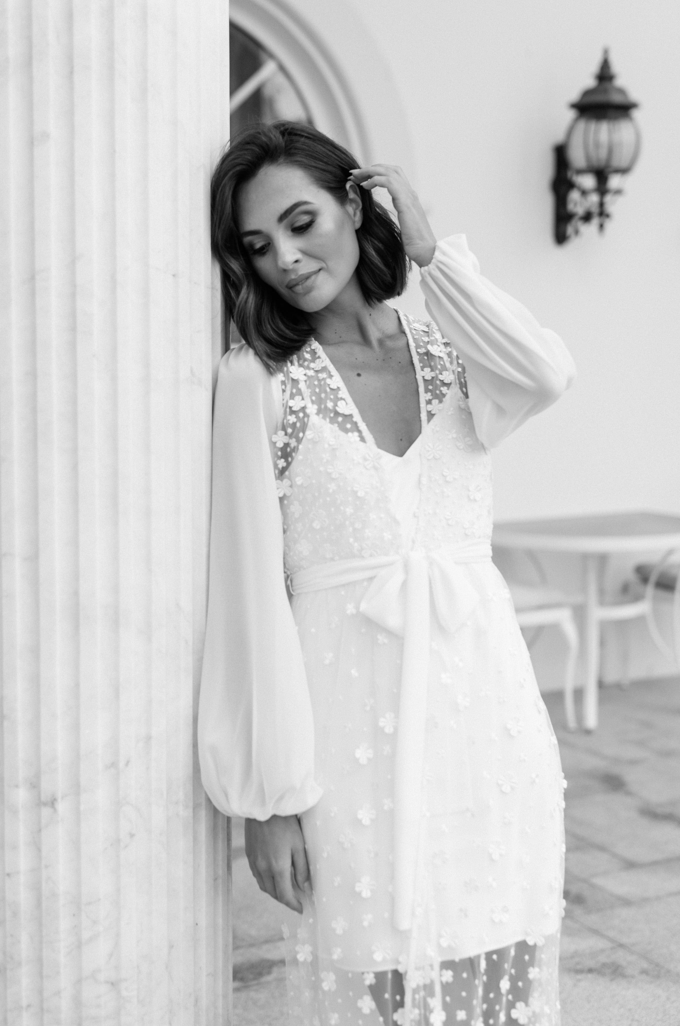 Cassidy Forget Me Knot Lace Maxi Bridal Robe with Slip - Elegant Wedding Gown for Brides, Bridal Party & Photoshoots