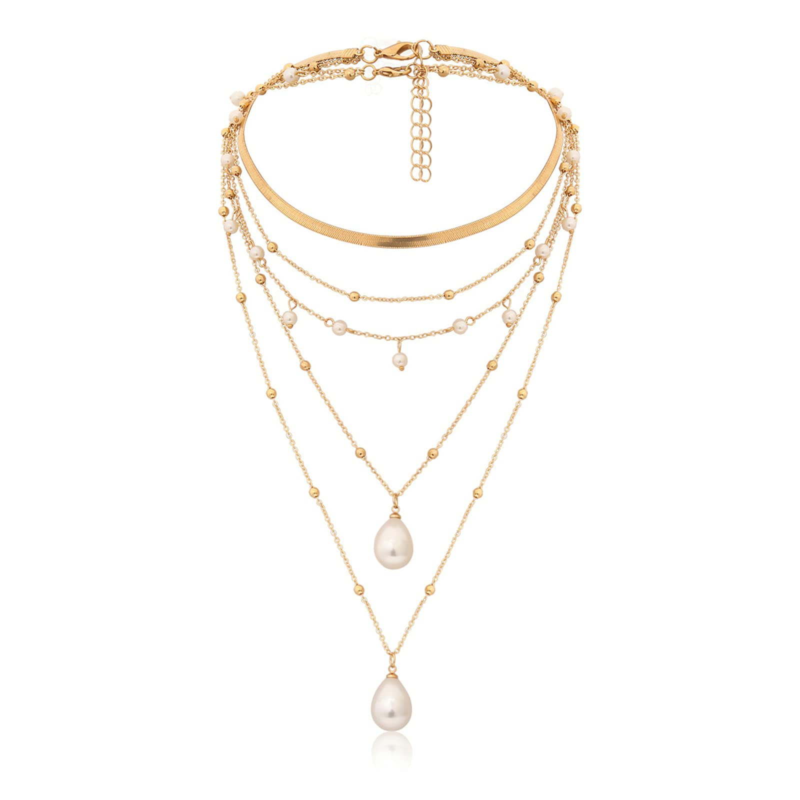 Dainty Layered Necklace Set for Women - Gold Link Chain & Imitation Pearl Multi-Layer Necklace | Perfect for Everyday Wear, Office, Date Night & Special Occasions