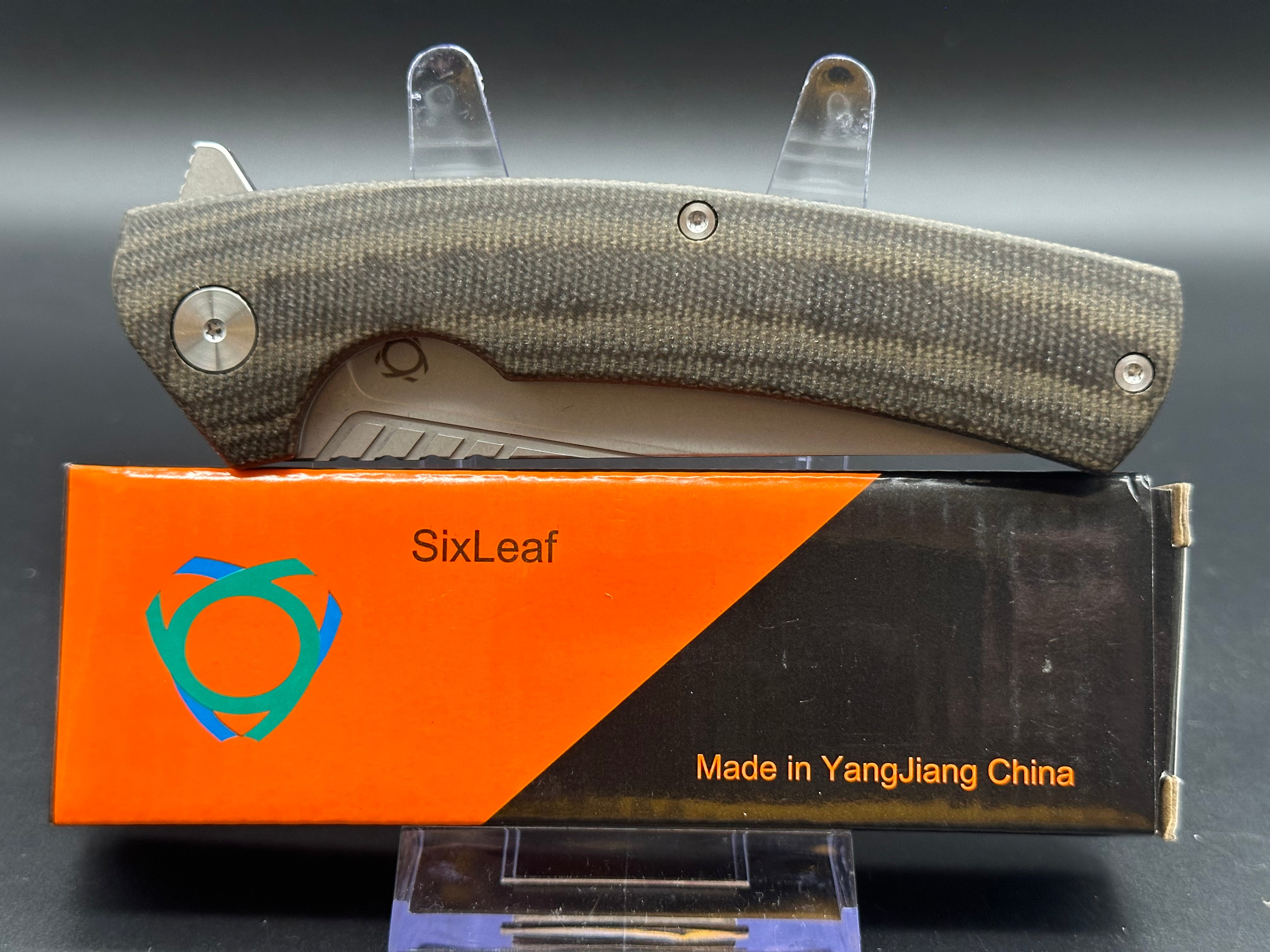SixLeaf SL-08 Folding Knife - Black Linen Micarta Handle, D2 Steel Plain Edge - EDC, Camping, Outdoor Survival Gear