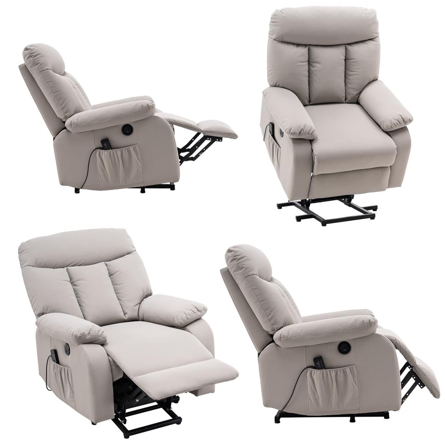Electric Power Lift Recliner Chair with Massage & Remote Control - USB Charging Ports & Storage Pockets - Comfortable Elderly Lift Chair for Living Room, Bedroom & Home Theater Relaxation
