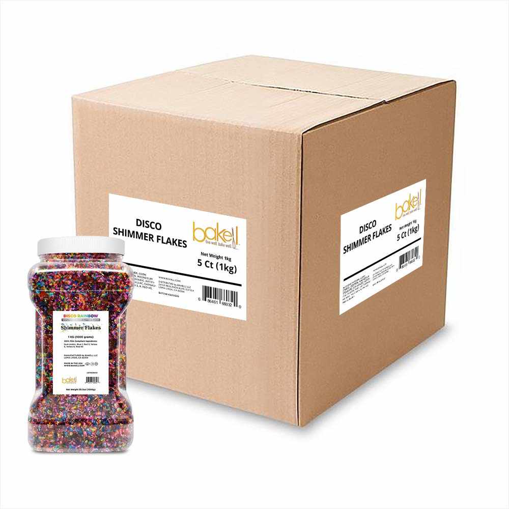 Disco Rainbow Edible Shimmer Flakes for Baking & Cake Decorating - Glitter Food Topping for Desserts, Cupcakes, Cookies - Wholesale Bulk Case (12 Pack) - Perfect for Parties, Wedding Cakes & DIY Treats