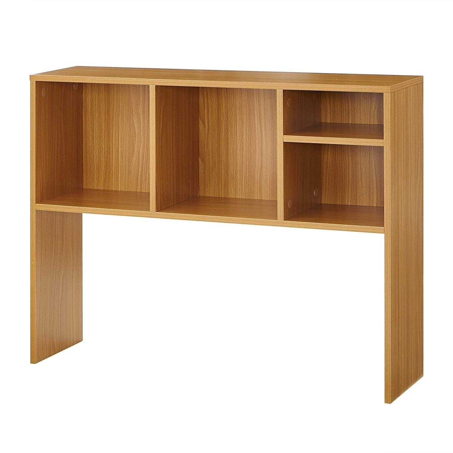 Beech Wood Cube Desk Bookshelf - Natural Brown Wooden Storage Shelf for Home Office, Living Room & Study