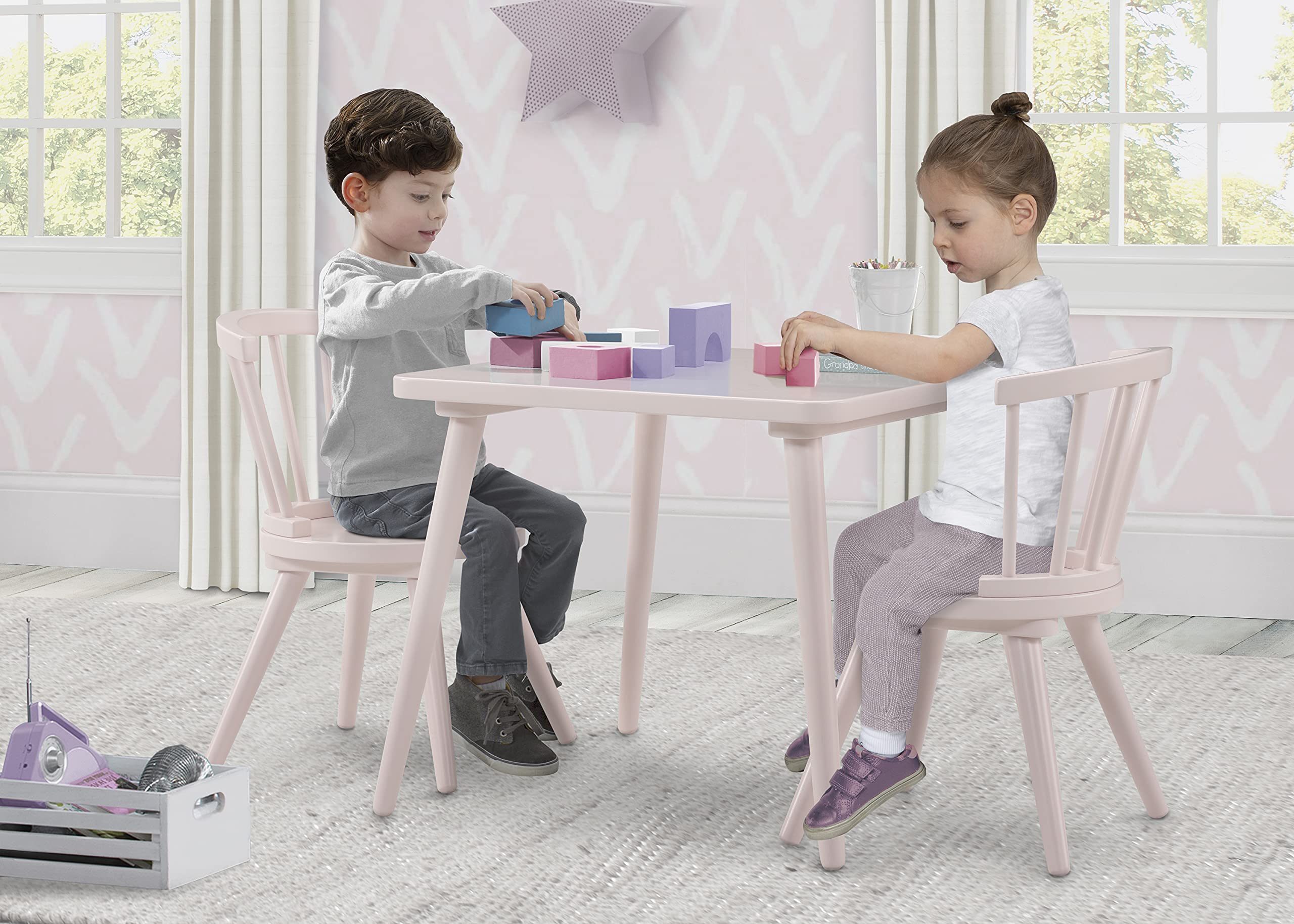 Delta Children Windsor 2-Piece Chair Set, Blush Pink - Kids Dining Chairs for Girls & Boys, Sturdy Wooden Seating for Bedroom, Playroom & Kitchen - Perfect for Family Meals & Playtime