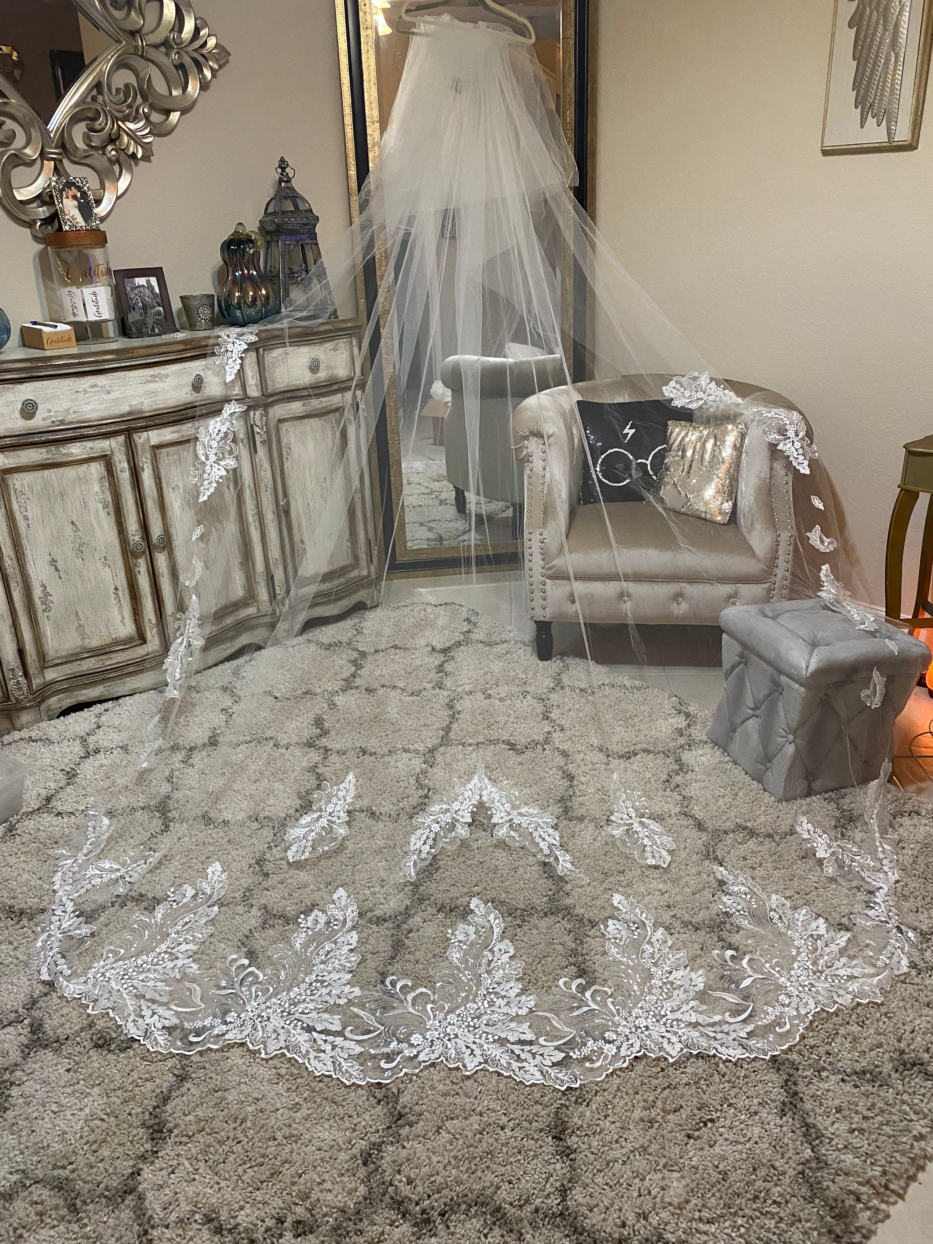 MANDA Lace Royal Cathedral 1 Layer Wedding Veil - Elegant Bridal Accessory for Church Ceremonies & Formal Weddings
