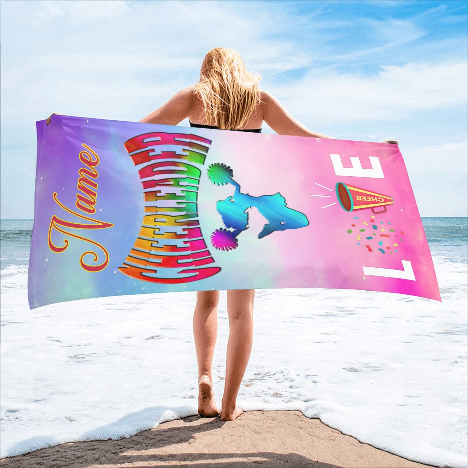 Custom Cheerleader Beach Towel with Name - Personalized Microfiber Travel & Pool Towel for Women & Men - 30x60 Inch Quick-Dry Sports Towel - Perfect for Cheer Competitions, Beach Days & Pool Parties
