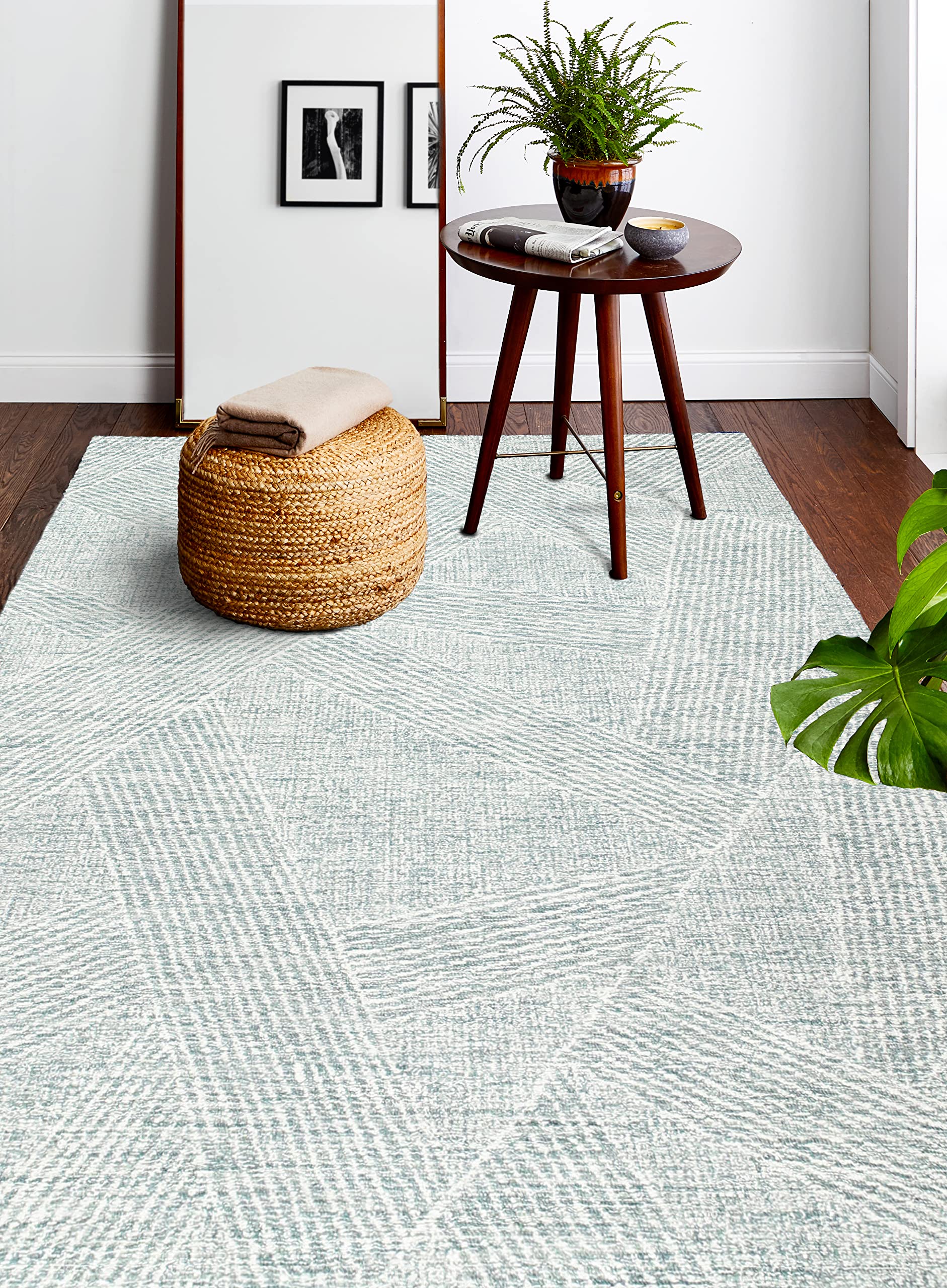 Bashian Premium Hand-Tufted Wool Area Rug - 3.6’x5.6’ Teal Blue Luxury Runner Rug for Entryway, Living Room, Bedroom - Soft & Durable Home Decor for Modern Houses, Apartments, Offices