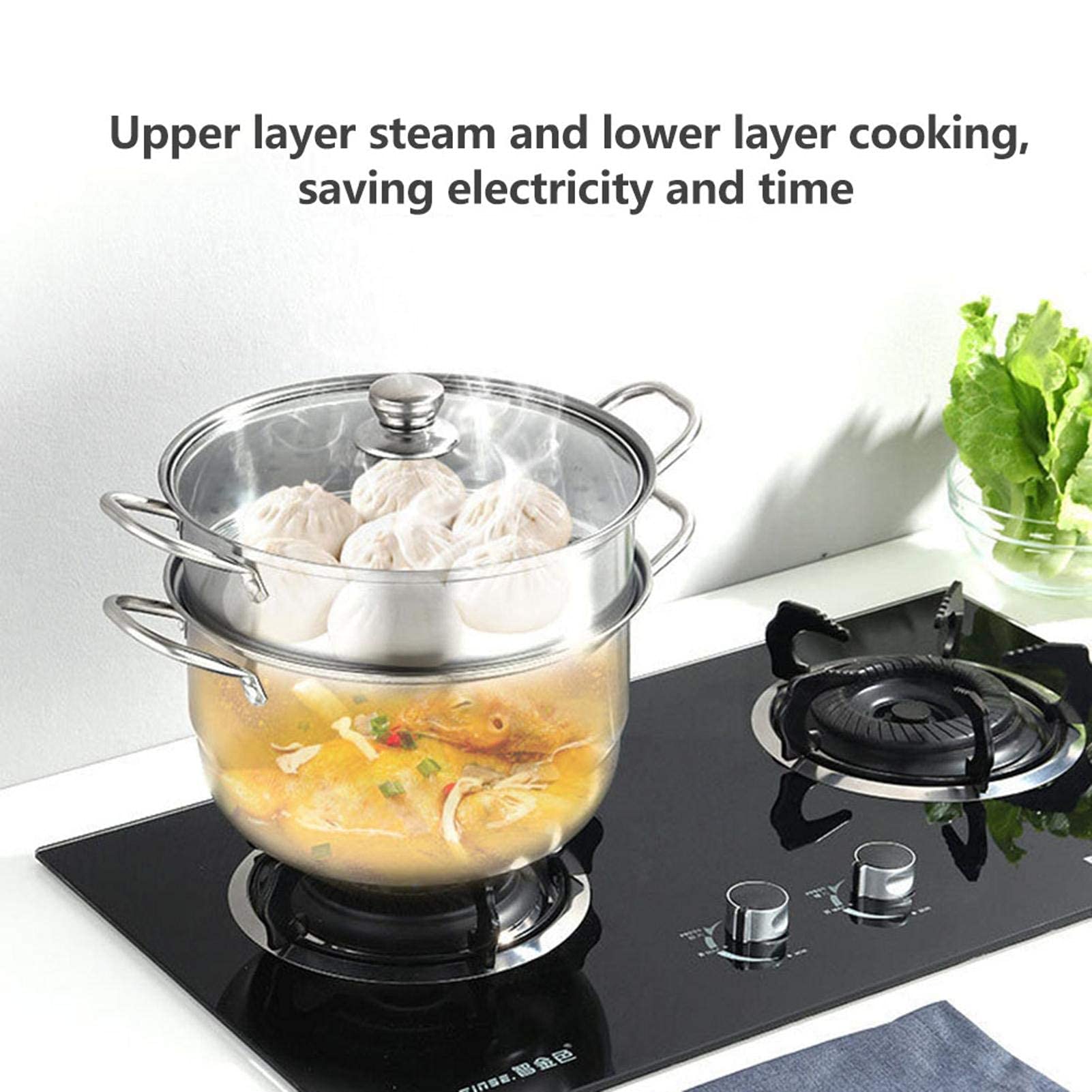 2 Tier Stainless Steel Steamer Pan with Glass Lid - 26cm/28cm/30cm Dual Layer Cookware for Vegetables, Dumplings & Seafood - Perfect for Home Cooking, Restaurants & Meal Prep