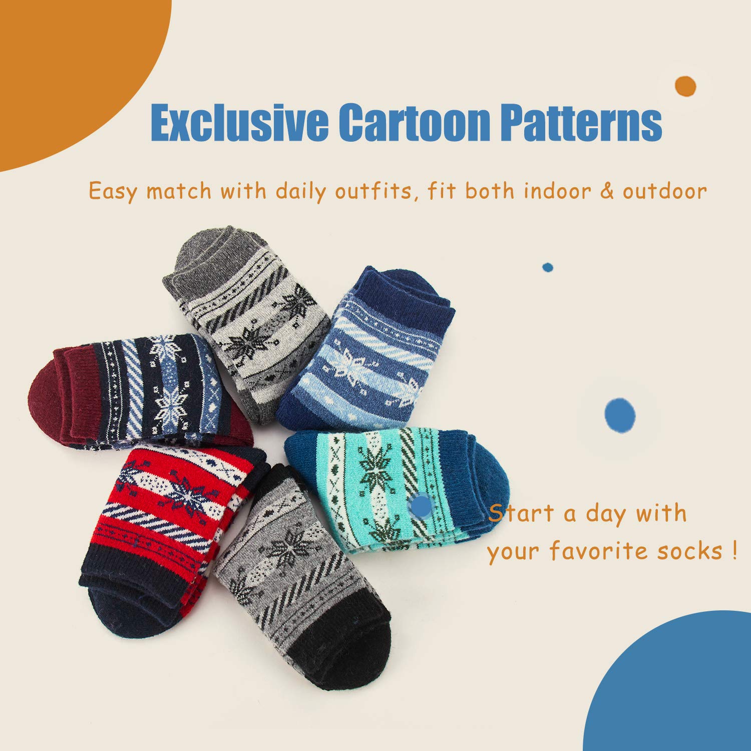 HowJoJo Boys Wool Socks - 6 Pack Warm Winter Crew Socks for Kids | Soft & Thick Thermal Socks for School, Outdoor Activities & Cold Weather