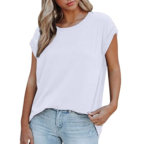 Women's Black Sleeve Casual Short Sleeve Off Shoulder Oversized T-Shirt - Soft Basic Tunic Top for Summer, Beach, and Outdoor Activities (White, Size S)