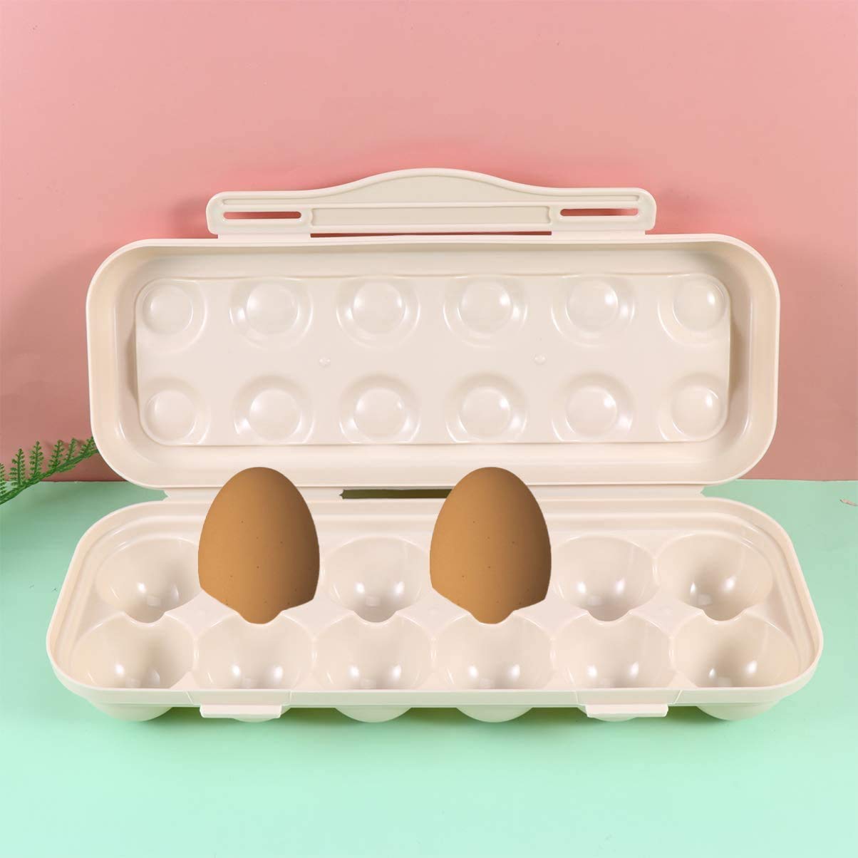 Premium Plastic Egg Holder Storage Box with Snap-On Lid - Stackable, Freestanding Egg Tray for Freshness (18 Grid, Cream) - Ideal for Refrigerator Organization & Farm Fresh Egg Storage