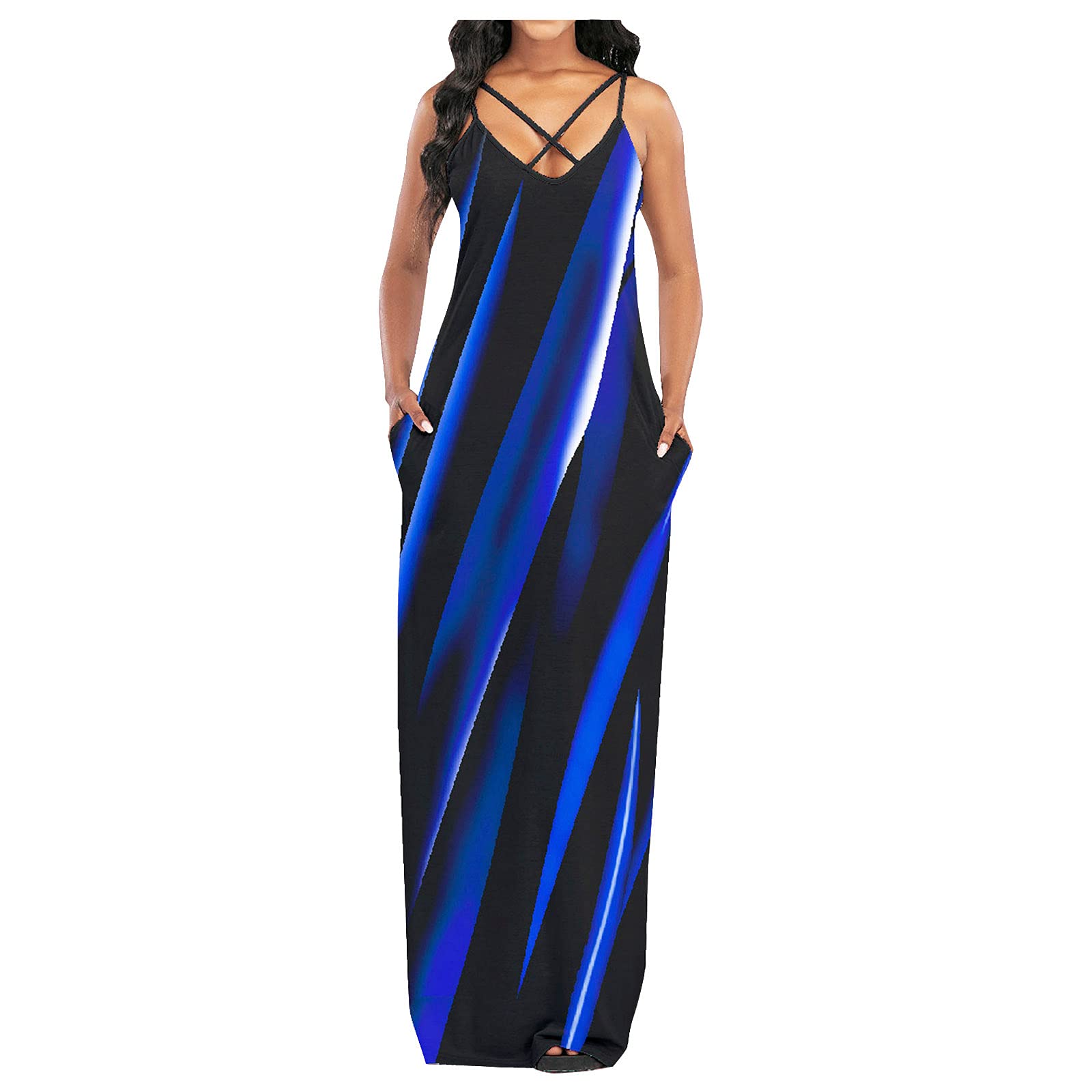 Eduavar Women's Floral Print Sleeveless Maxi Dress - Summer Beach Casual Loose Long Dress with Pockets | Perfect for Vacations, Outdoor Parties & Date Nights