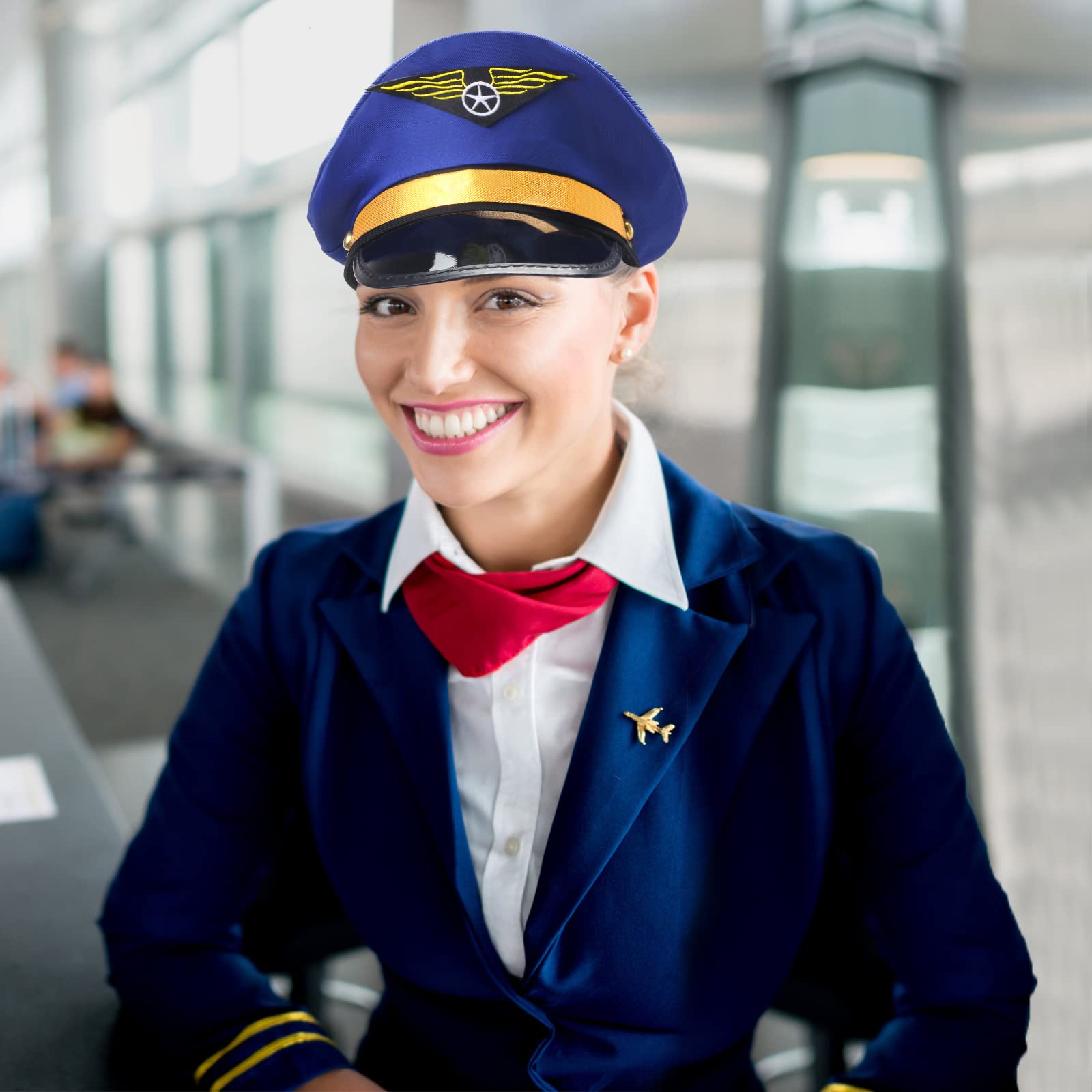 4 Pieces Blue Captain Pilot Hat - Airline Aviator Costume Cap for Men, Women & Kids - Navy Blue Pilot Hat for Halloween, Cosplay, Role Play & Themed Parties