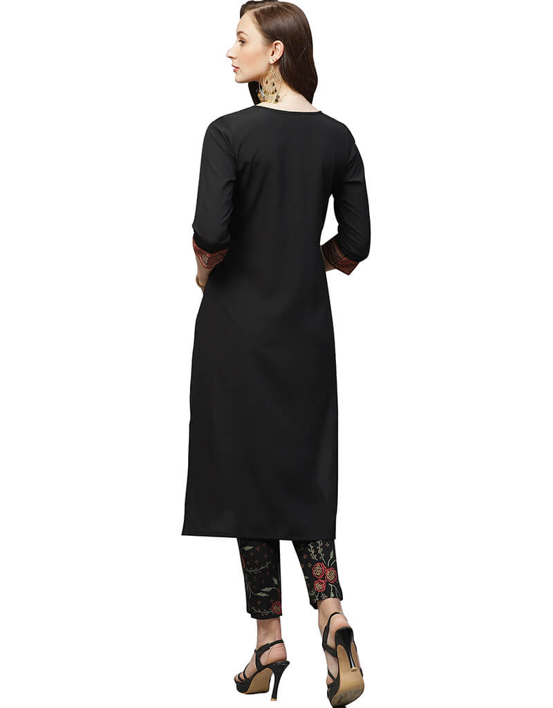 Stylish Black Crepe Pant Kurti for Women - Elegant Indian Ethnic Wear for Parties, Festivals & Casual Outings