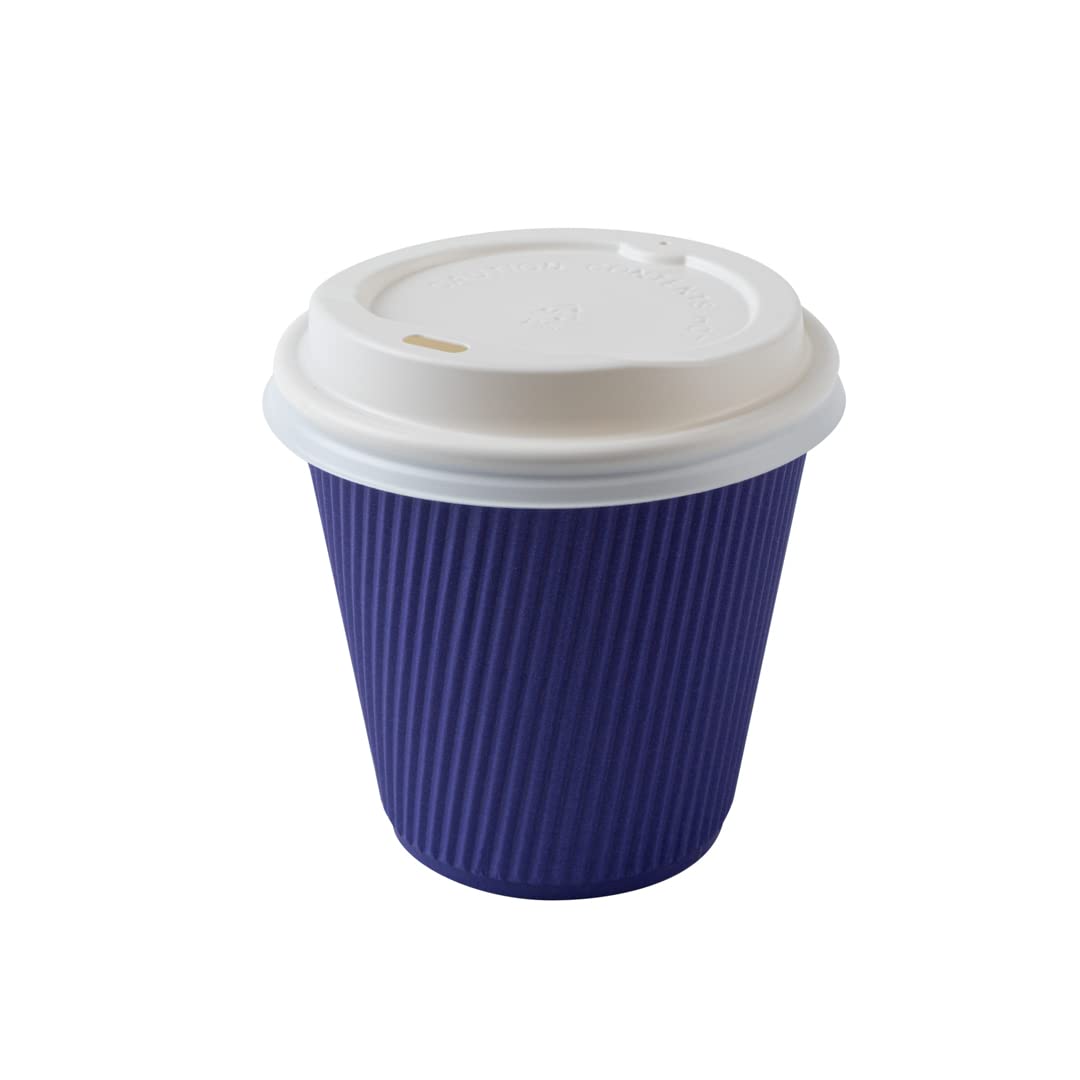 Restaurantware 8oz Insulated Coffee Cups with Lids - 400 Pack Leakproof Ripple Wall Hot Cups, Non-Slip Royal Purple Disposable Paper Cups for Coffee, Tea, Hot Cocoa & Lattes - Perfect for Cafes, Offices & Catering Events