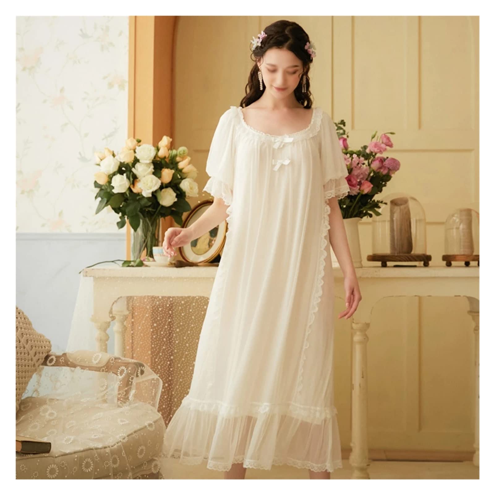Women's Summer Short Sleeve Nightdress - Soft Loose Pajama Dress for Home & Sleep - Plus Size Comfortable Nightwear (White, Size M) - Perfect for Relaxing Evenings & Cozy Bedtime