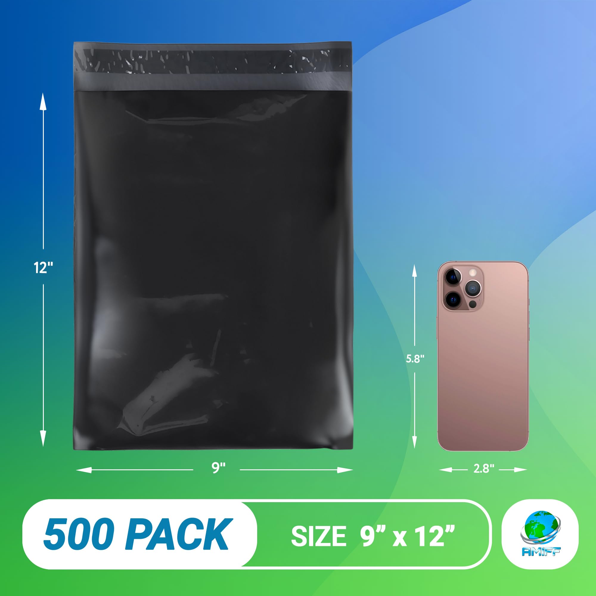 Black Poly Mailers 9x12 Inches - 500 Pack Waterproof Stretchy Shipping Bags for Clothing & Towels | Durable 3.2 Mil Mailing Envelopes for Ecommerce, Retail & Online Store Packaging