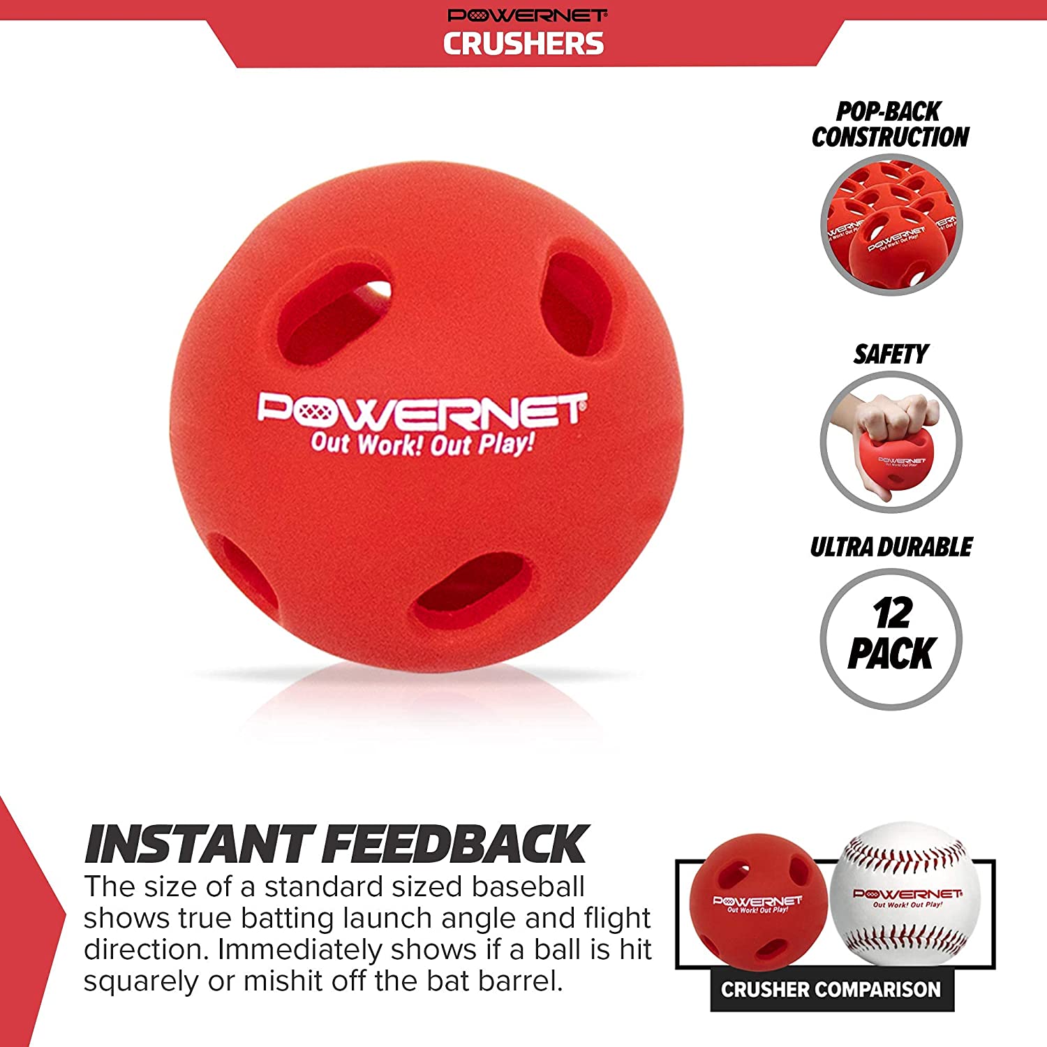 PowerNet Crushers Limited Flight Training Baseballs 12 Pack - Perfect for Baseball Practice, Pitching Drills & Team Training Sessions