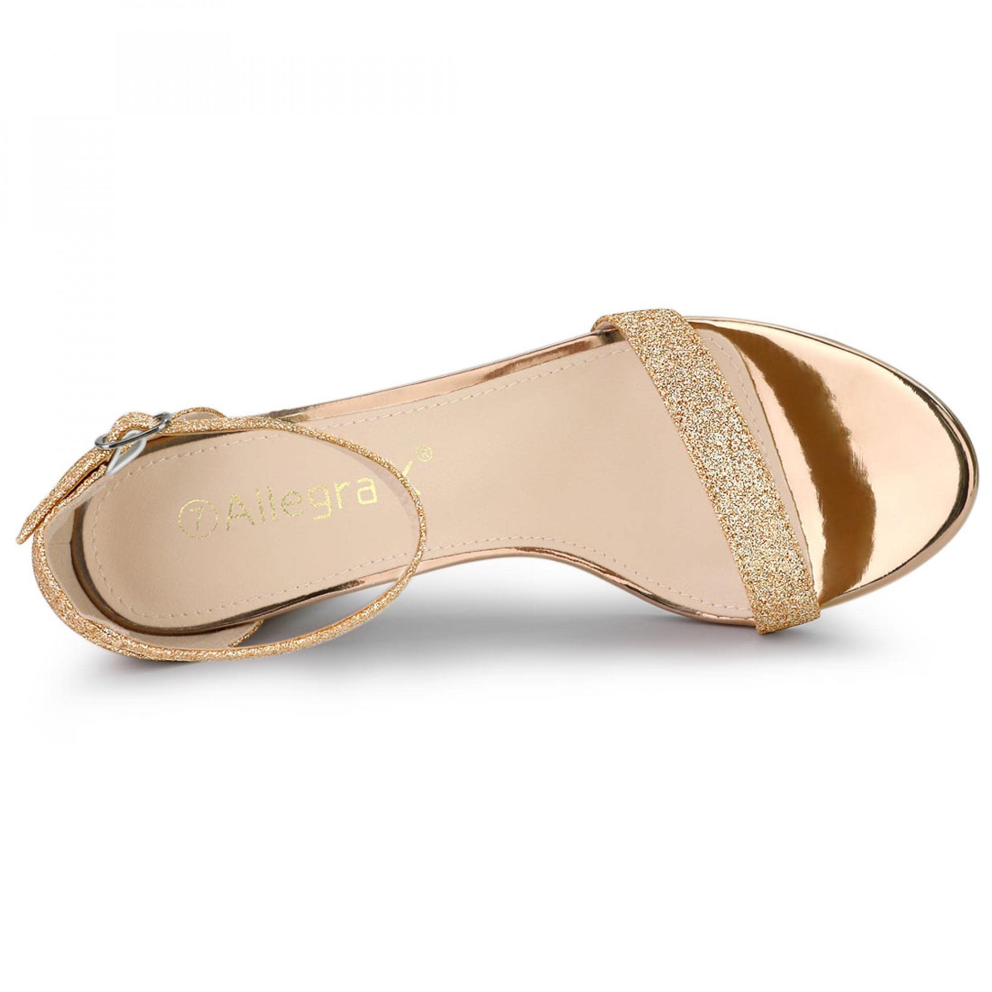 Allegra K Women's Glitter Ankle Strap Chunky Heel Sandals - Party & Evening Dress Shoes for Weddings, Prom, and Special Occasions