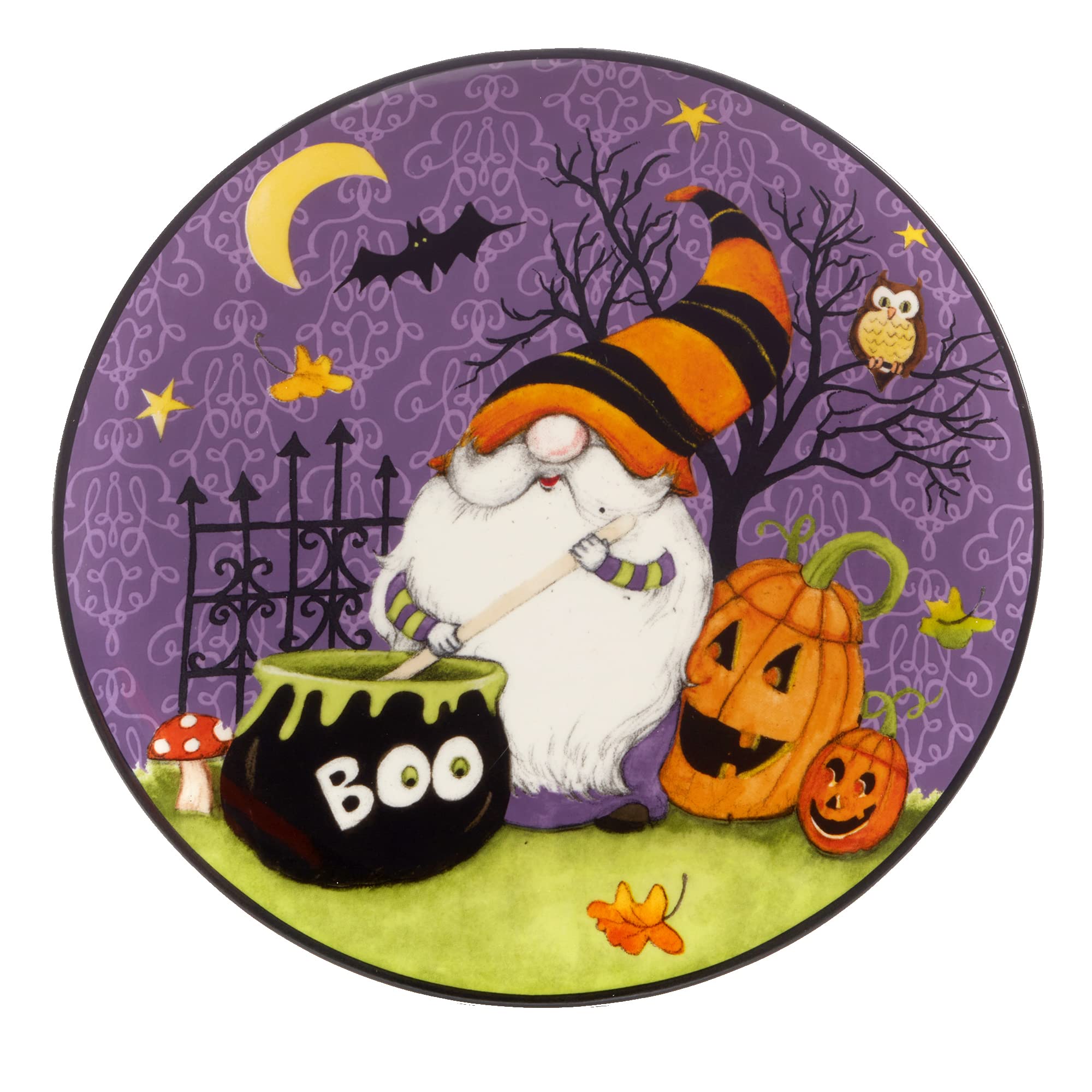 Halloween Gnome Salad & Dessert Plates - 9 Inch Multicolor Set of 4 | Certified International Dinnerware for Halloween Parties, Thanksgiving & Holiday Entertaining