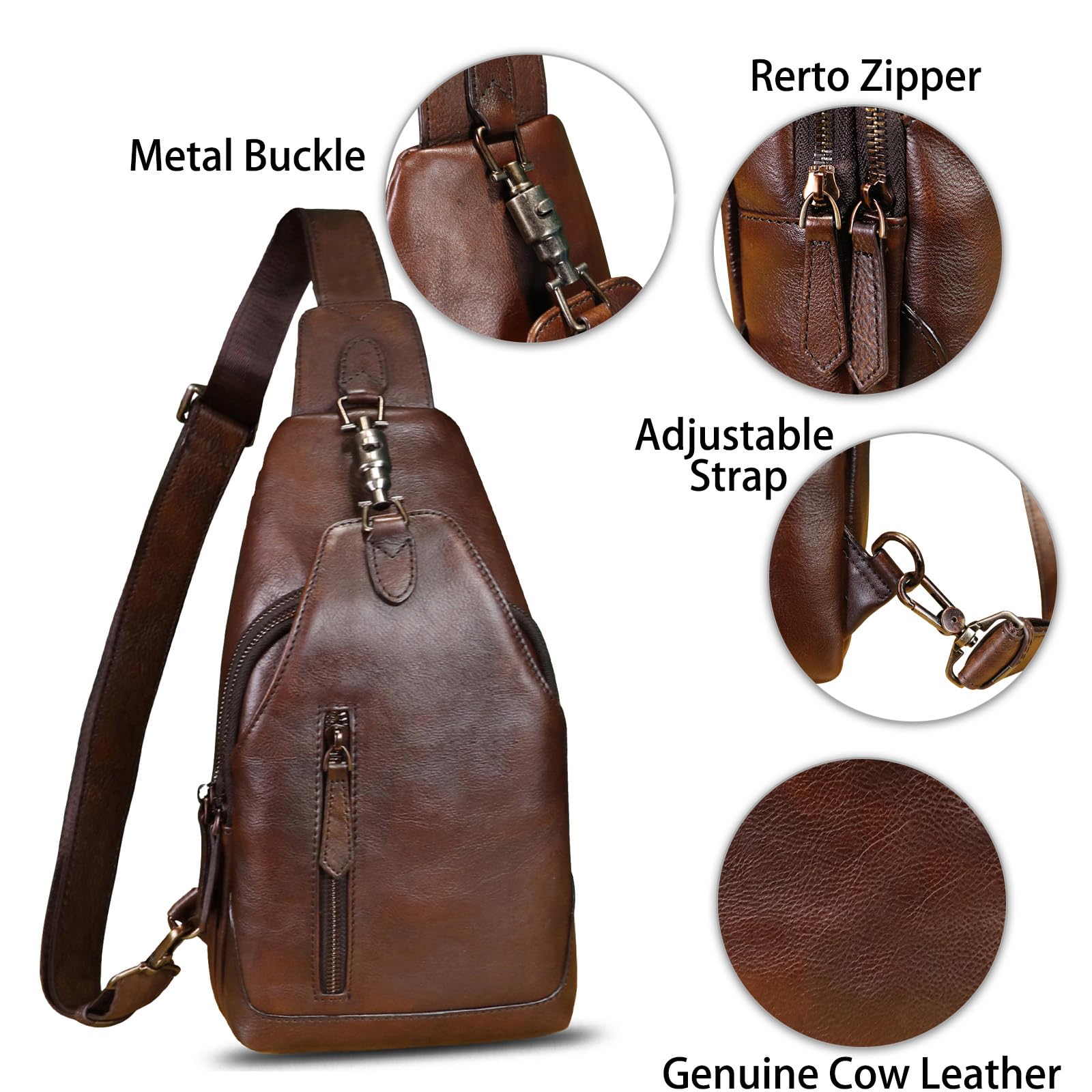 LRTO Genuine Leather Sling Bag for Men & Women - Real Leather Crossbody Shoulder Bag, Chest Bag & Sling Backpack Purse - Perfect for Travel, Work & Everyday Use