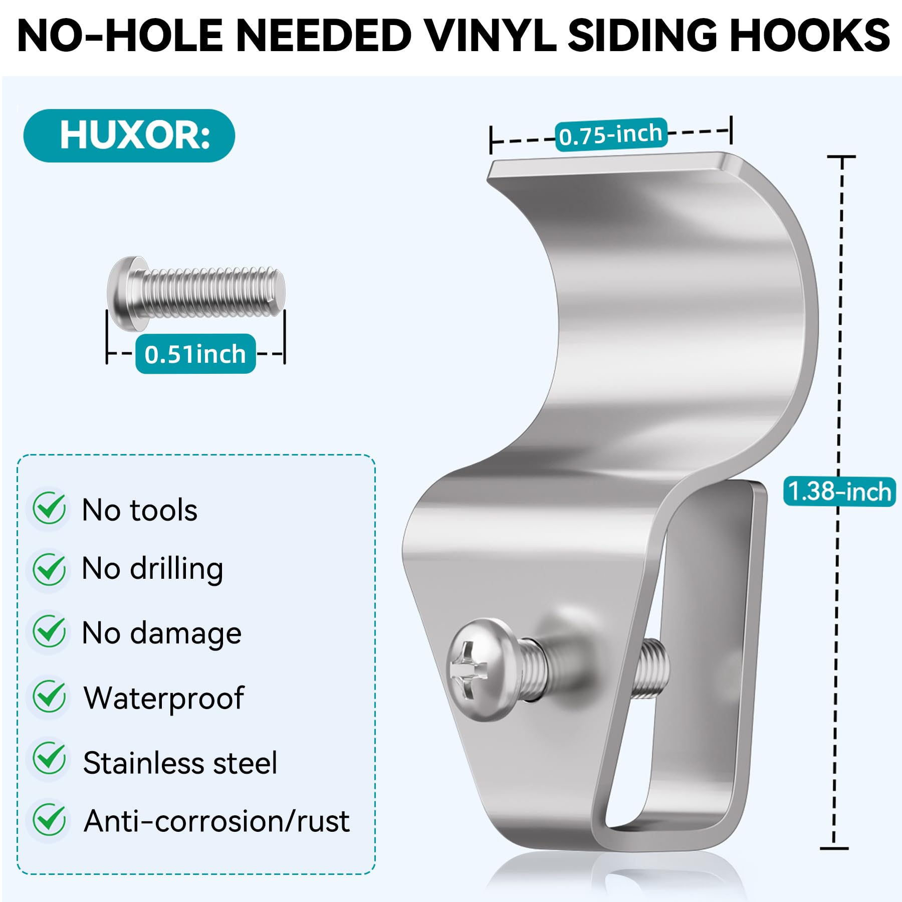 15 Pack Vinyl Siding Hooks for Solar Outdoor Lights - Heavy Duty Clips for Hanging Motion Sensor Solar Security Lights, Solar Powered Wall Lights & String Lights - Perfect for Garden, Patio, Deck & Home Security Lighting