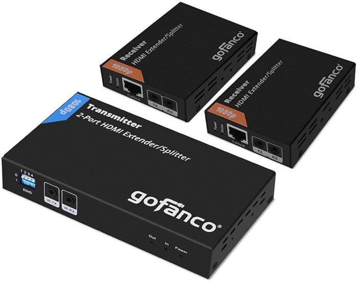 Gofanco Prophecy 1x2 HDMI Extender Splitter - 1080p Full HD Over Cat5e/Cat6/Cat7 Ethernet (Up to 50m/165ft) with EDID Management & IR Control - Perfect for Home Theater, Conference Rooms & Multi-Screen Setups (Model HDExt2P-Pro)
