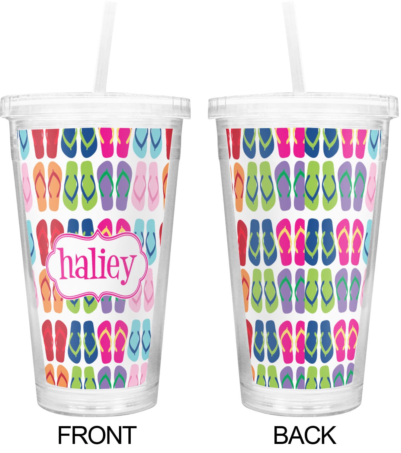 Custom Double Wall Insulated Tumbler with Straw & Lid - Personalized Flip Flop Design - 20oz Stainless Steel Travel Mug for Beach, Pool & Summer Drinks