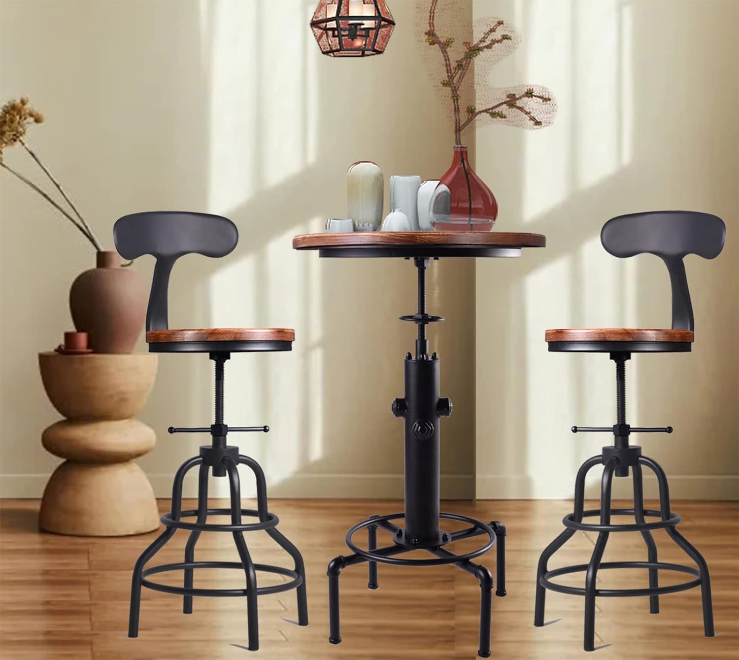 Adjustable Height Industrial Bistro Table 32.3-36.2