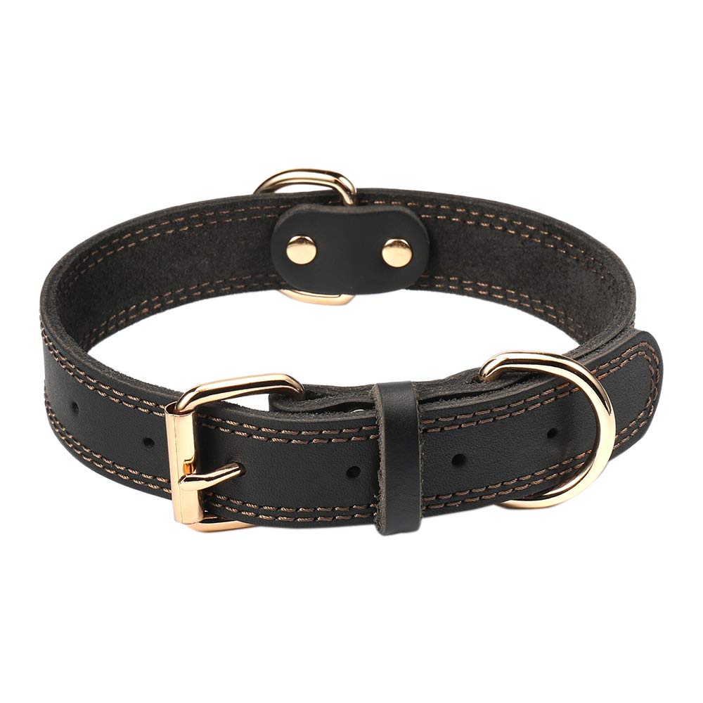 Premium Genuine Leather Dog Collar - Heavy Duty, Adjustable & Wide for Small to XL Dogs (0.8