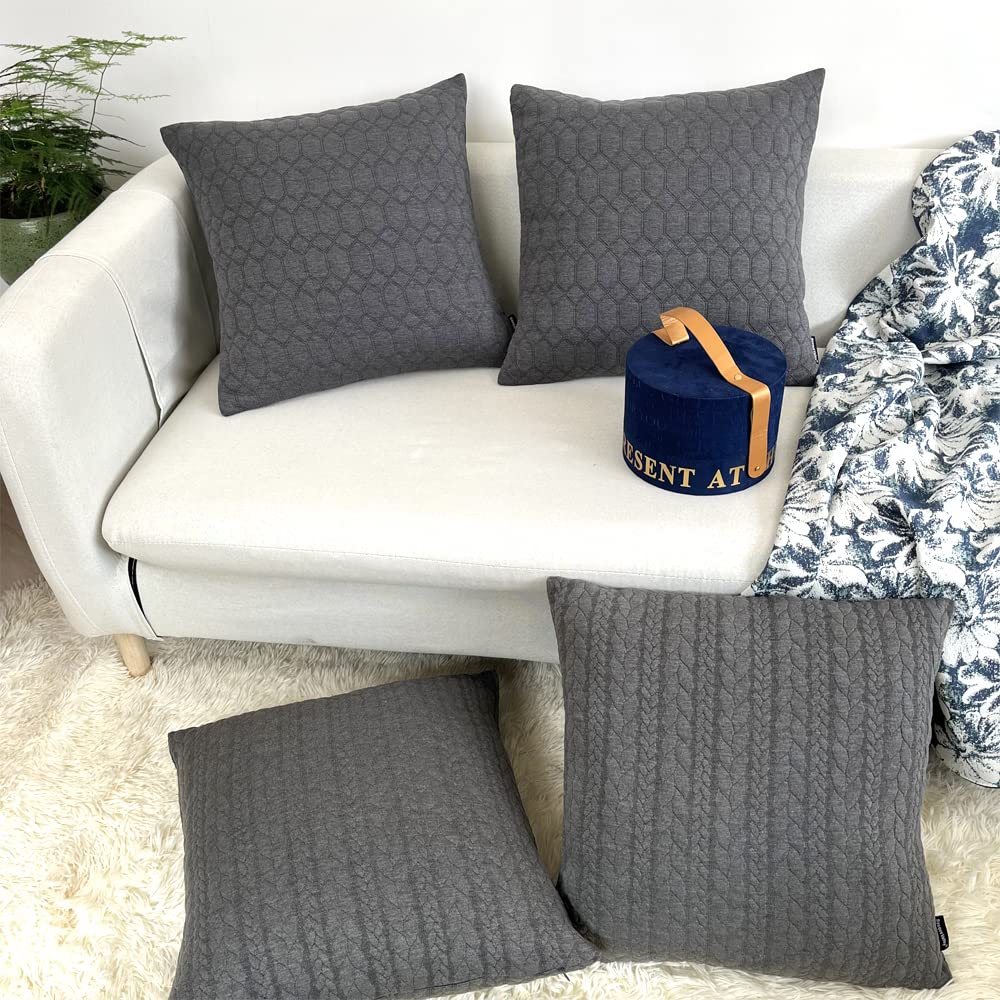 Booque Valley Gray Pillow Covers Set of 2 - 22x22 Inch Luxury Soft Stretch Cushion Covers with Geometric Pattern for Sofa, Bed, Living Room Decor (Grey) - Perfect for Home Decor, Gift Giving & Interior Design