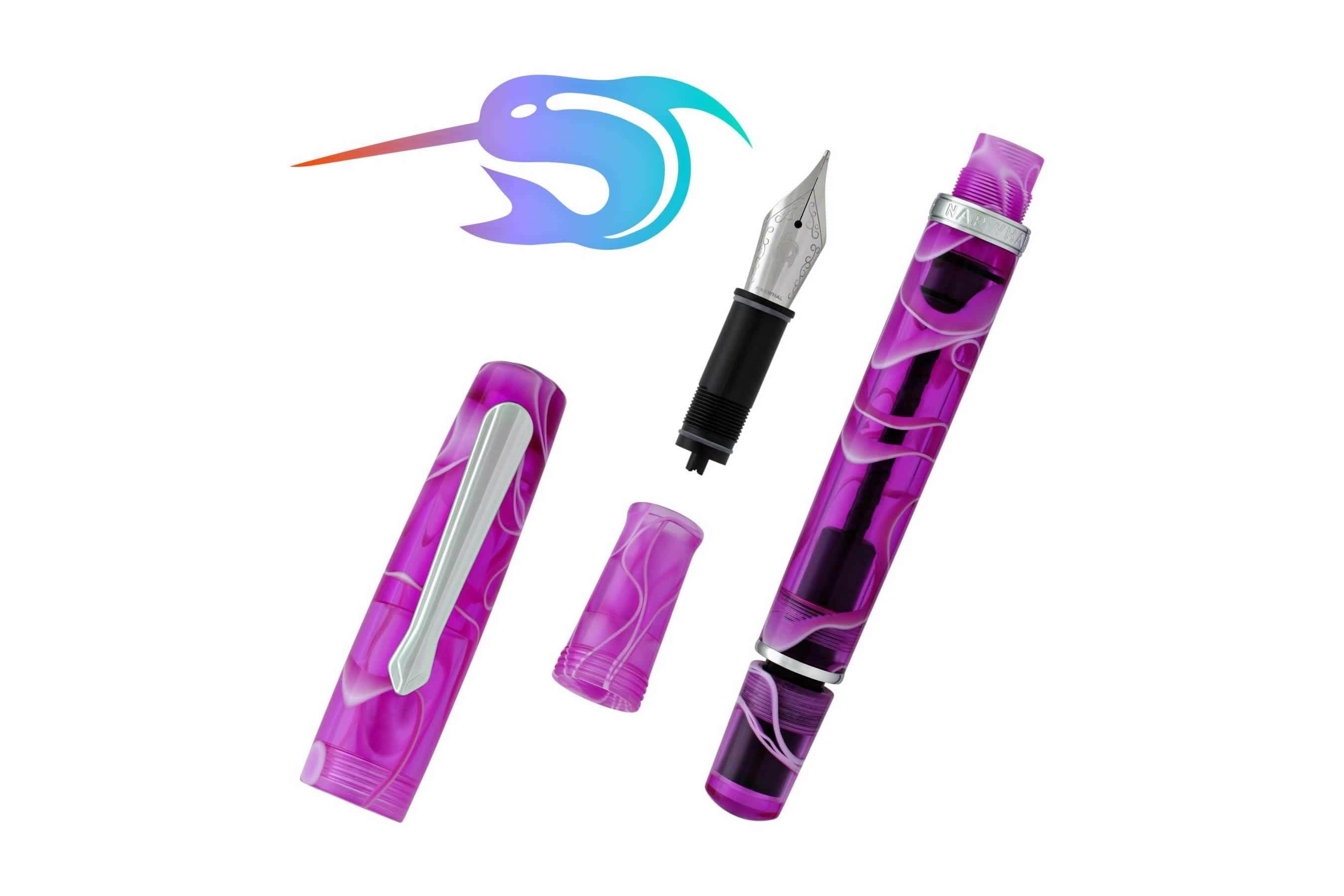 Premium Nahvalur (Narwhal) Fountain Pen - Hippocampus Purple with Genuine Leather Pen Sleeve | Luxury Writing Instrument for Professionals, Collectors & Gift Giving