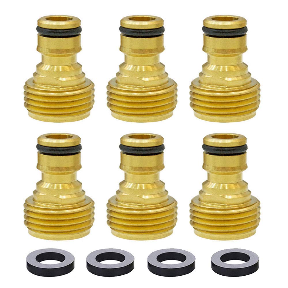 3/4 Inch Male GHT Brass Garden Hose Quick Connector - 6 Pack | Heavy Duty Easy Connect Fitting for Outdoor Watering, Sprinklers & Irrigation Systems