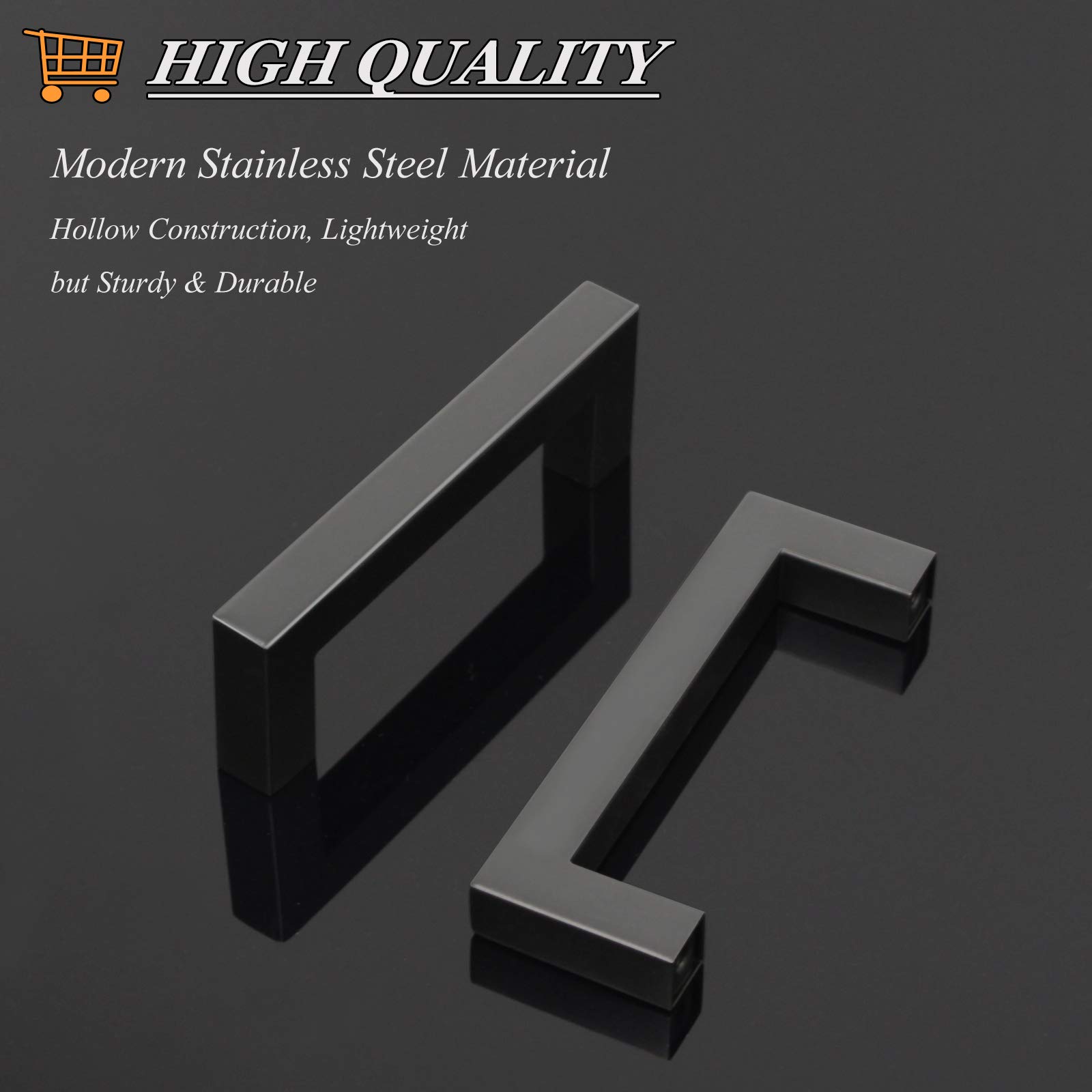 Black Square Cabinet Pulls - 30 Pack Stainless Steel Drawer Handles for Kitchen, Bathroom & Bedroom - 3.5