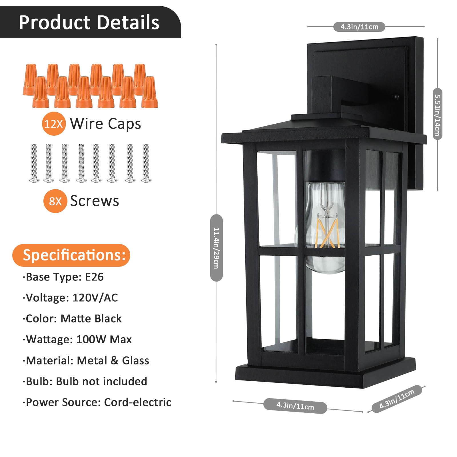 BesLowe 2-Pack Waterproof Outdoor Wall Light Fixtures - Matte Black Exterior Porch Lanterns with Clear Glass Shades for Garage, Front Door & House (Bulb Not Included) - Perfect for Patio, Garden & Entryway Lighting