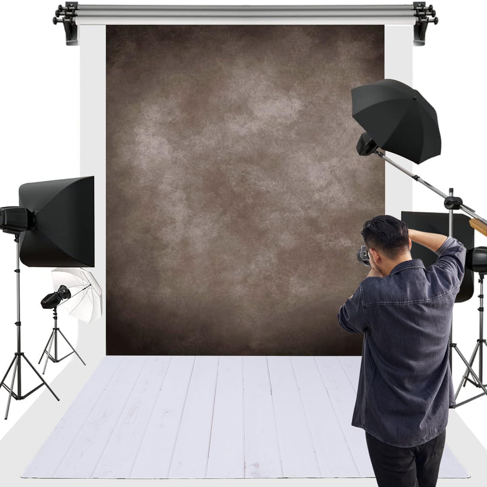 Kate Photography Floor Mat - 8x5ft White Wooden Floor Backdrop with Non-Slip Rubber Backing | Newborn & Professional Photo Studio Props | Durable Wood Panel Wall Background for Baby Shoots, Maternity Photos & Product Photography