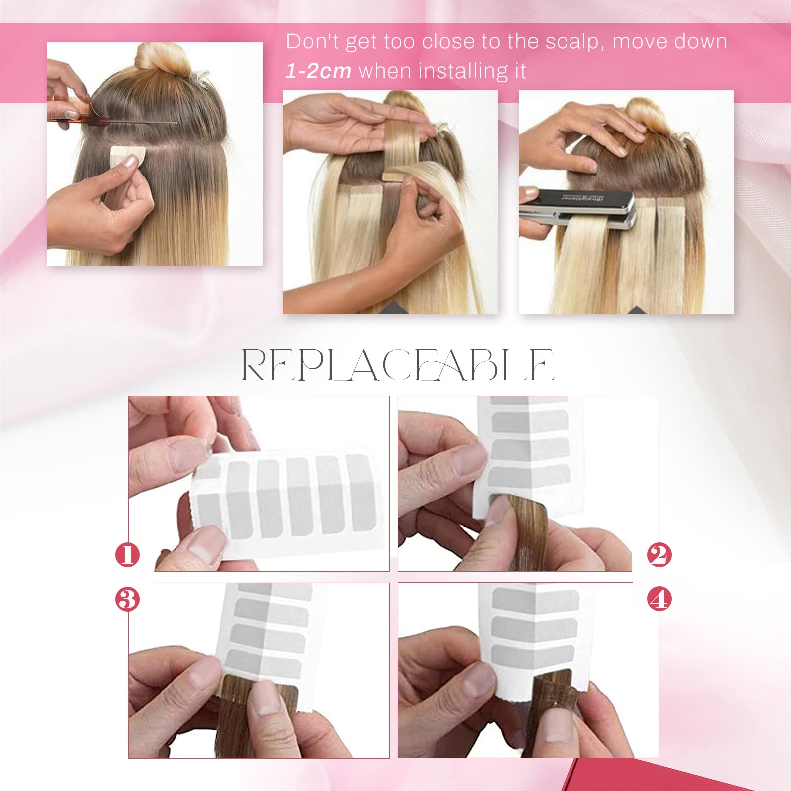 40-Piece Moresoo Tape-In Human Hair Extensions Bundle - 18 Inch Blonde (#60 Platinum) Glam Seamless Extensions (50g+50g) for Volume & Length | Perfect for Parties, Weddings & Daily Styling