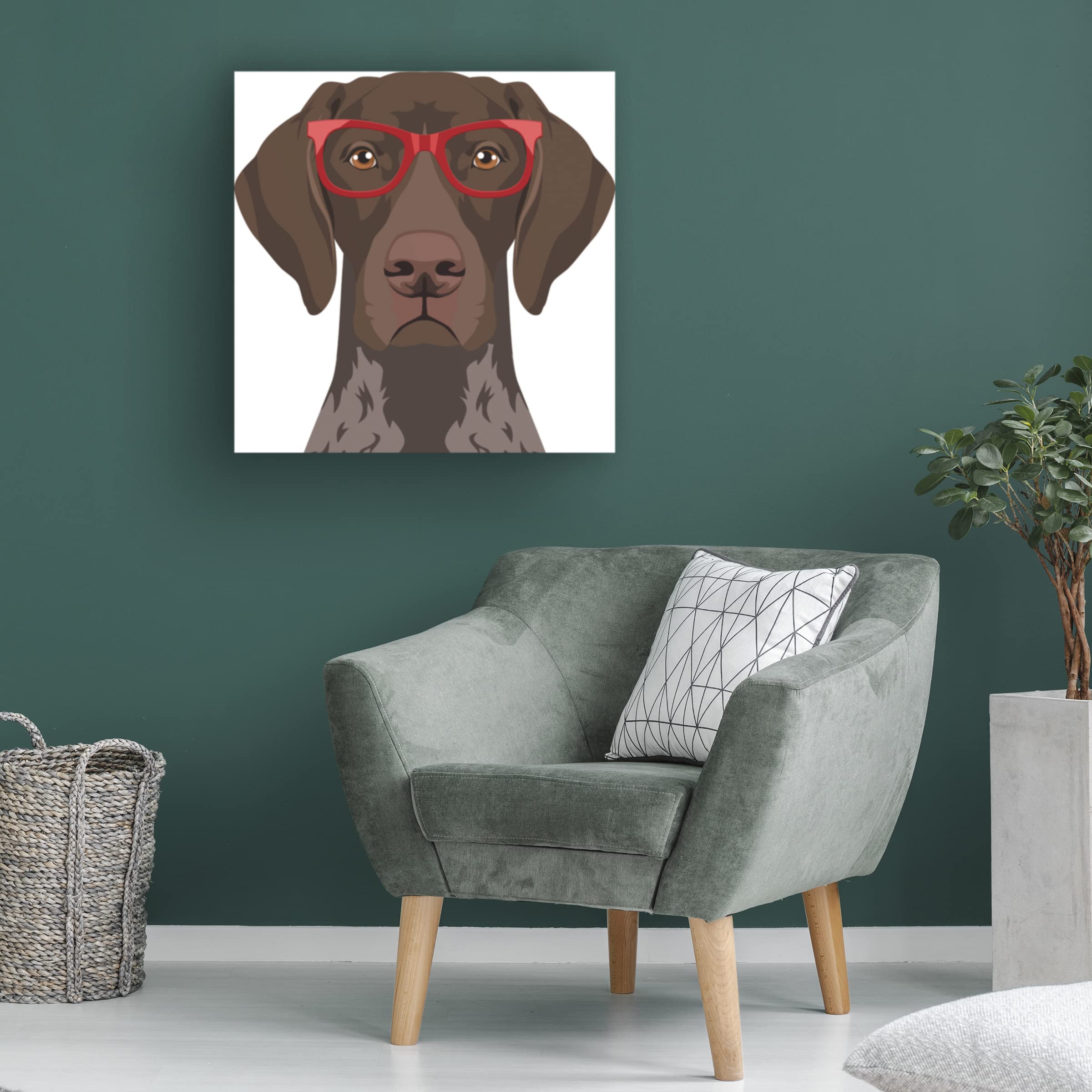 German Shorthaired Pointer Wearing Hipster Glasses Canvas Wall Art - Premium Dog Portrait Painting for Living Room & Office Decor - Unique Gift for Dog Lovers