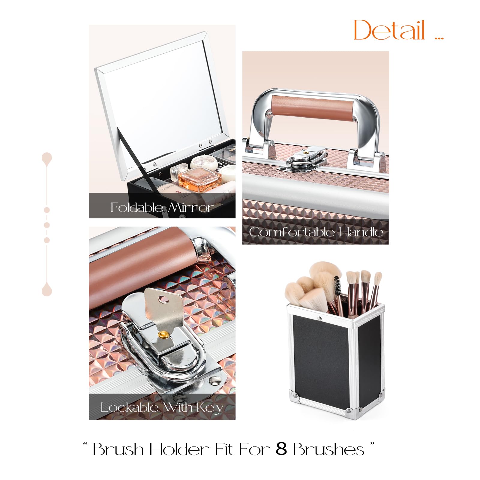 Joligrace 11.6-Inch Makeup Train Case - Lockable Cosmetic Organizer with Mirror & Compartments for Women | Travel Jewelry Storage | Portable Shiny Style Makeup Box for Home, Salon & Professional Use