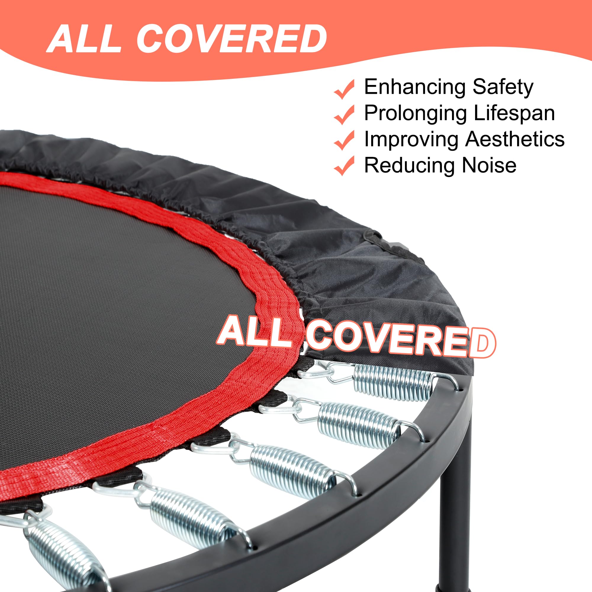 40” Foldable Mini Exercise Trampoline with Adjustable Foam Handle - 330lbs Weight Capacity Fitness Rebounder for Adults - Indoor/Outdoor Workout, Cardio Training & Home Gym Equipment