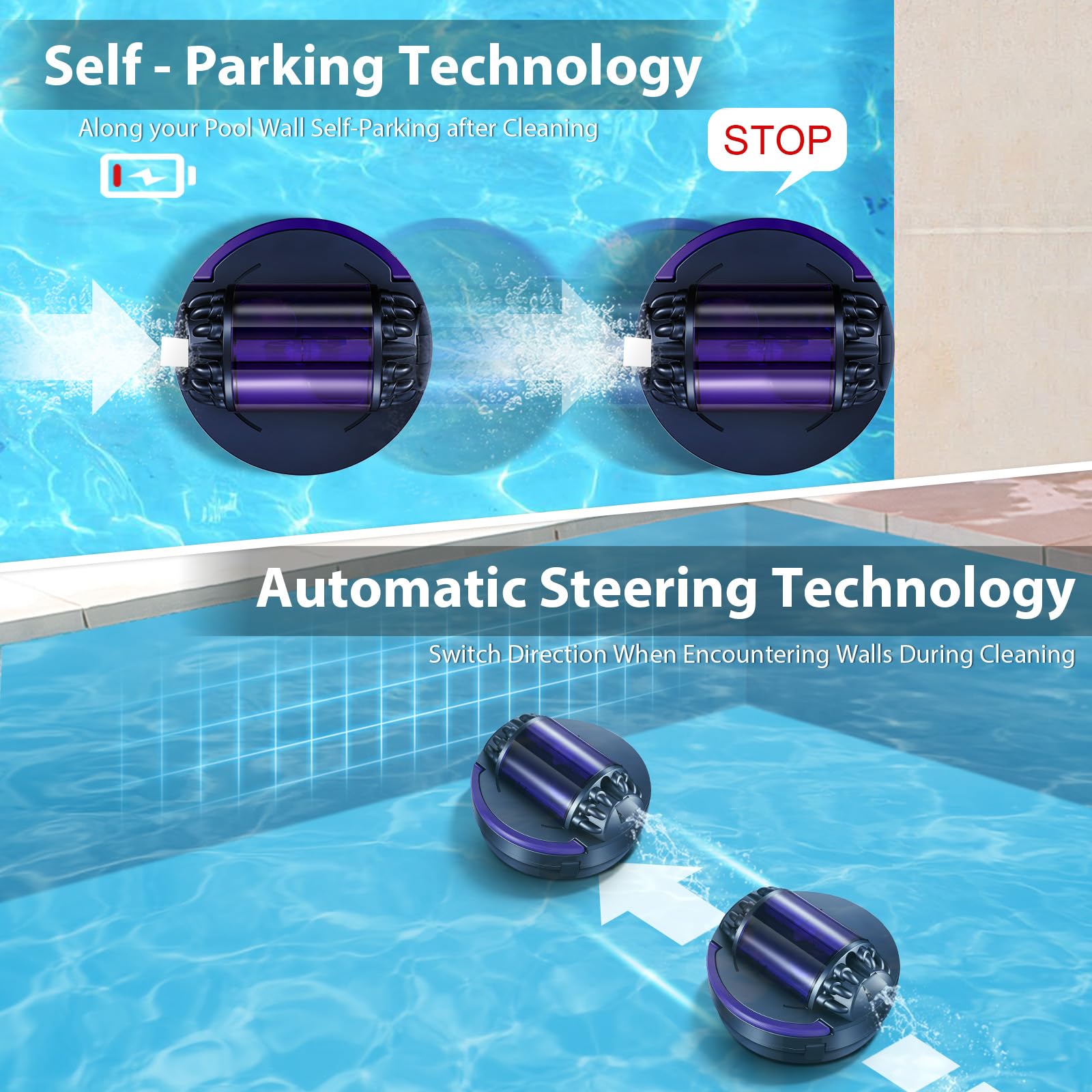 X1 2024 New Cordless Robotic Pool Cleaner - Dual Motor, Self-Parking, 5200mAh Battery, 120 Min Runtime for Above/In-Ground Pools Up to 914 Sq Ft - Ideal for Weekly Pool Maintenance & Debris Removal