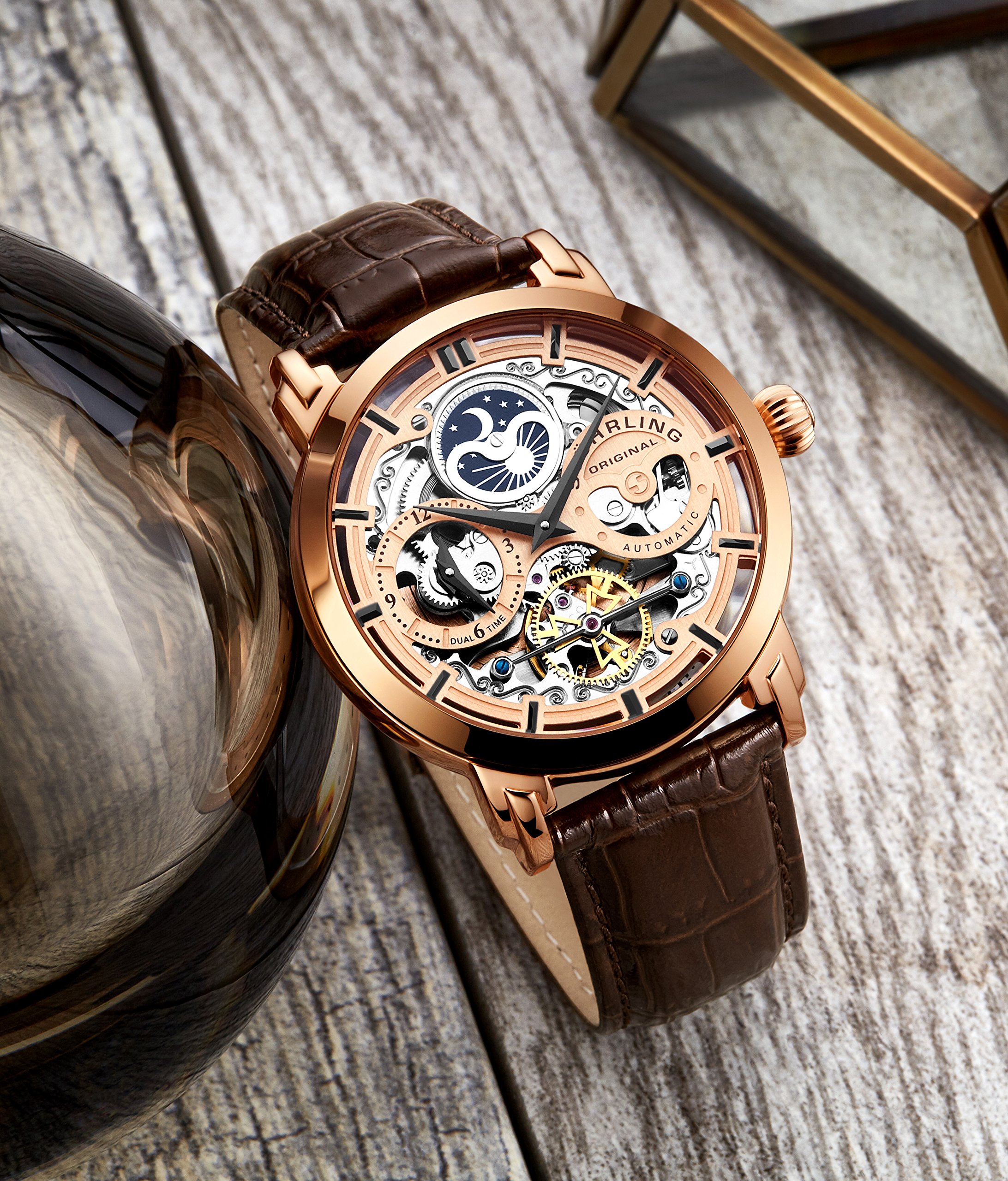 Stuhrling Original Legacy Men's Automatic Watch - 46mm Stainless Steel Case, Genuine Leather Strap, Black Dial - Perfect for Business, Casual & Formal Occasions
