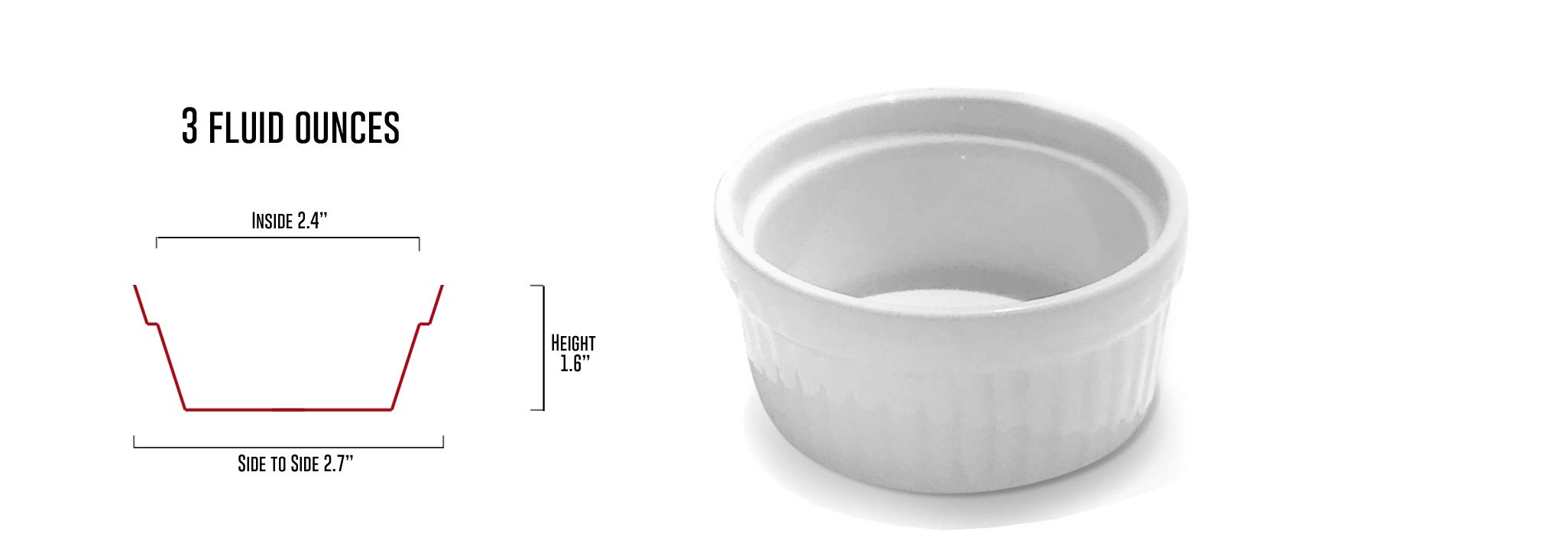 6-Piece Ceramic Ramekin Set - Non-Toxic White Porcelain Custard Cups, Oven-Safe Baking Dishes for Desserts, Dips & Snacks (3 oz) - Perfect for Creme Brulee, Souffles & Party Appetizers