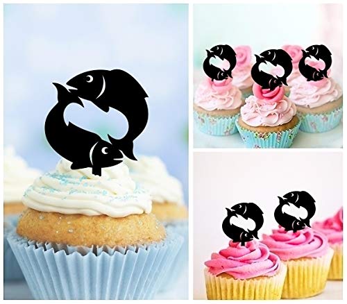 TA1148 Pisces Zodiac Fish Silhouette Acrylic Cupcake Toppers - 10 Pack for Wedding, Birthday Party Decorations | Perfect for Zodiac-Themed Events, Baby Showers & Dessert Displays