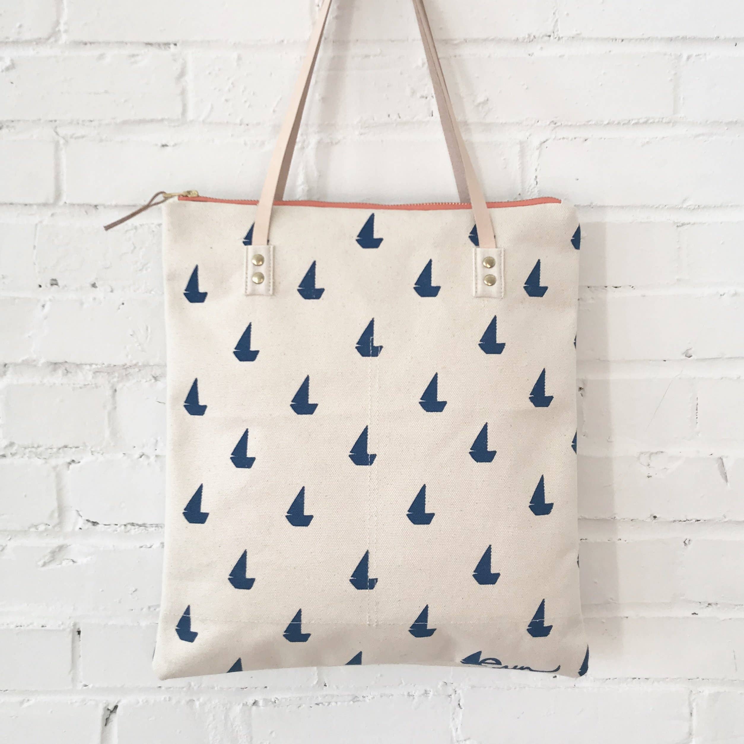 Erin Flett Royal Sailboats Mod Tote Bag - Stylish Canvas Tote for Women - Perfect for Beach, Shopping & Everyday Use