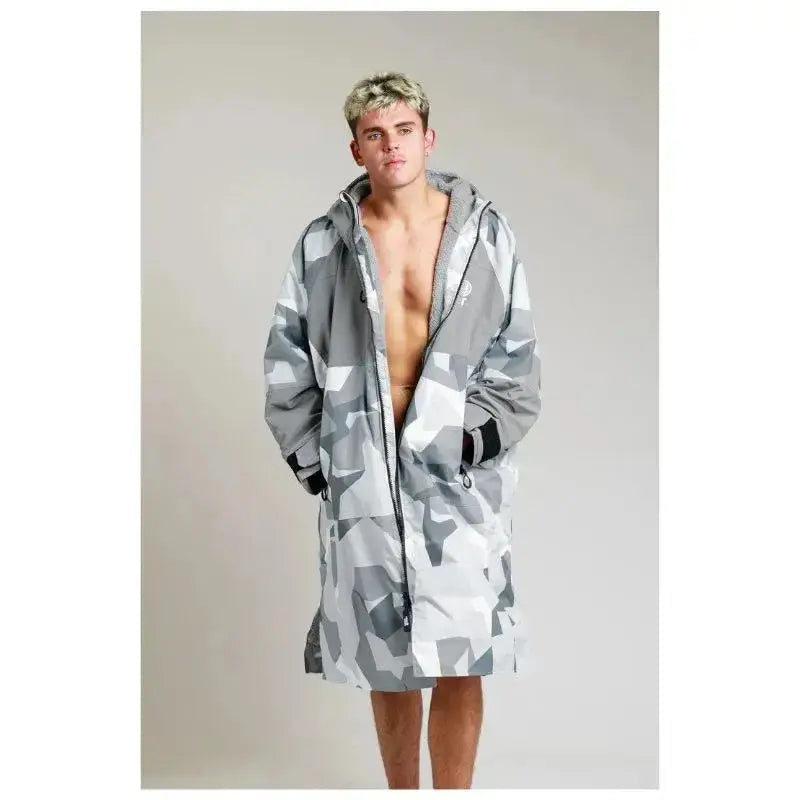 Arctic Camo Waterproof Swimming Robe for Adults - Unisex Hard Shell Quick-Dry Bathrobe for Beach, Pool & Outdoor Activities